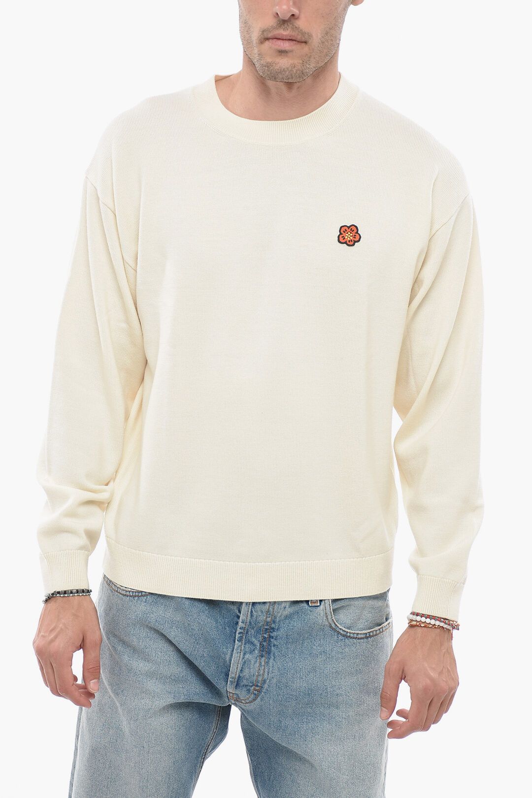 image of Kenzo Og1Mm0424 Wool Boke Sweater In White, Men's (Size Small)