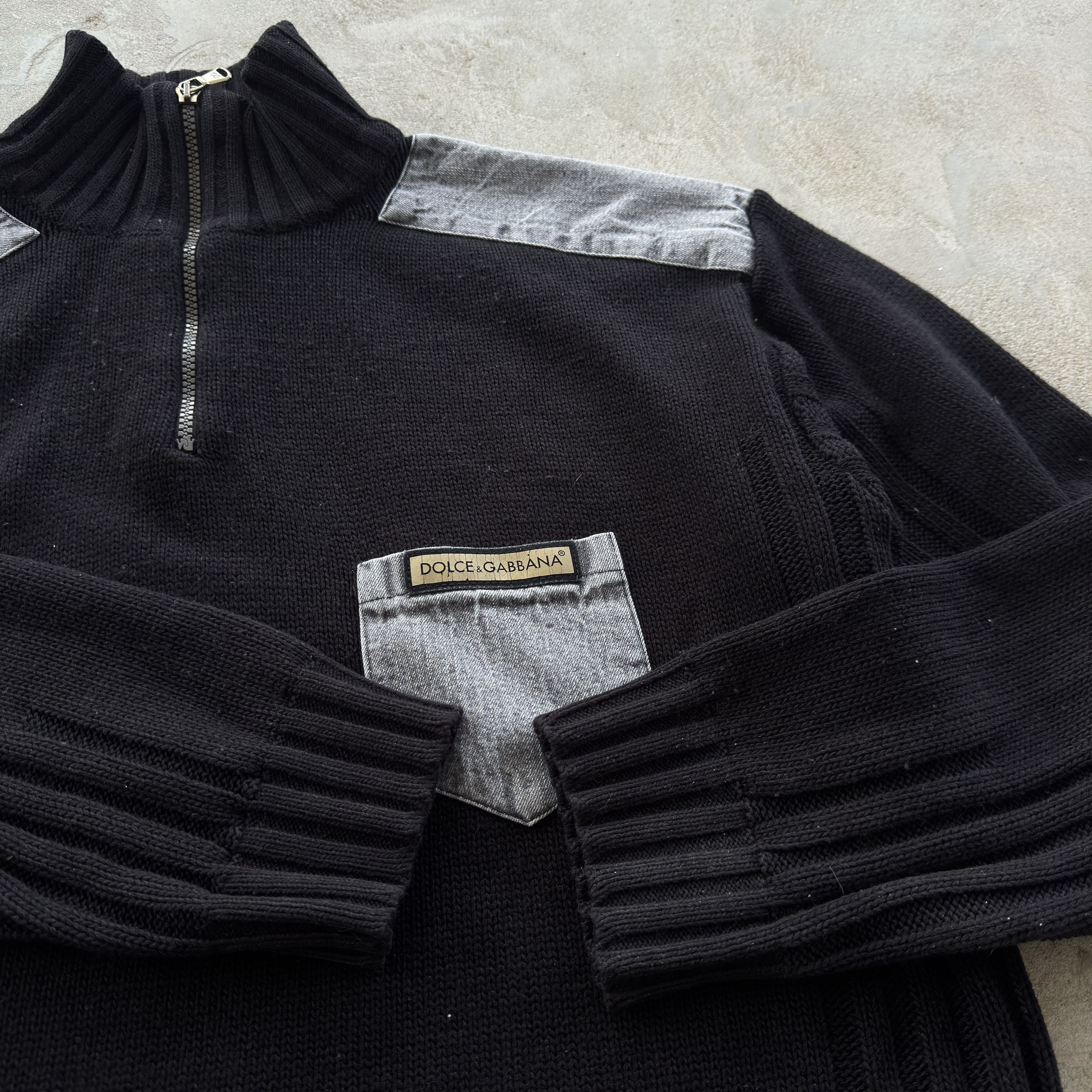 Dolce & Gabbana Dolce Gabbana Vintage 1/4 Zip Knit Sweater Denim Patches Size US L / EU 52-54 / 3 - 2 Thumbnail