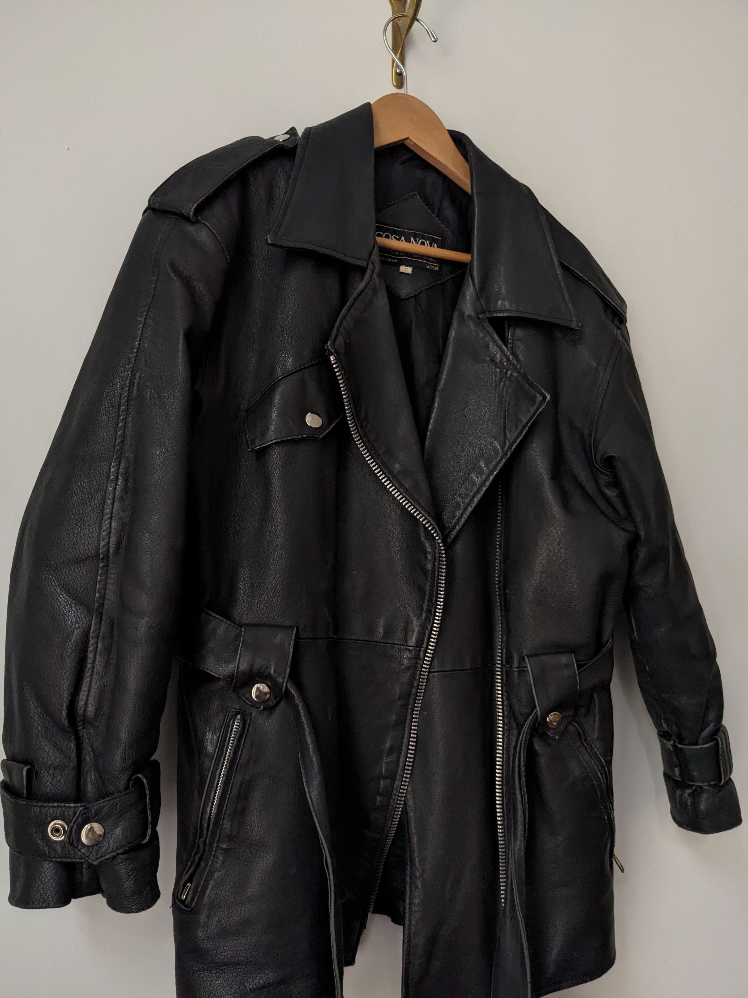 Cosa Nova Vintage Motorcycle Style Long Leather Jacket Coat Size S / US 4 / IT 40 - 3 Thumbnail