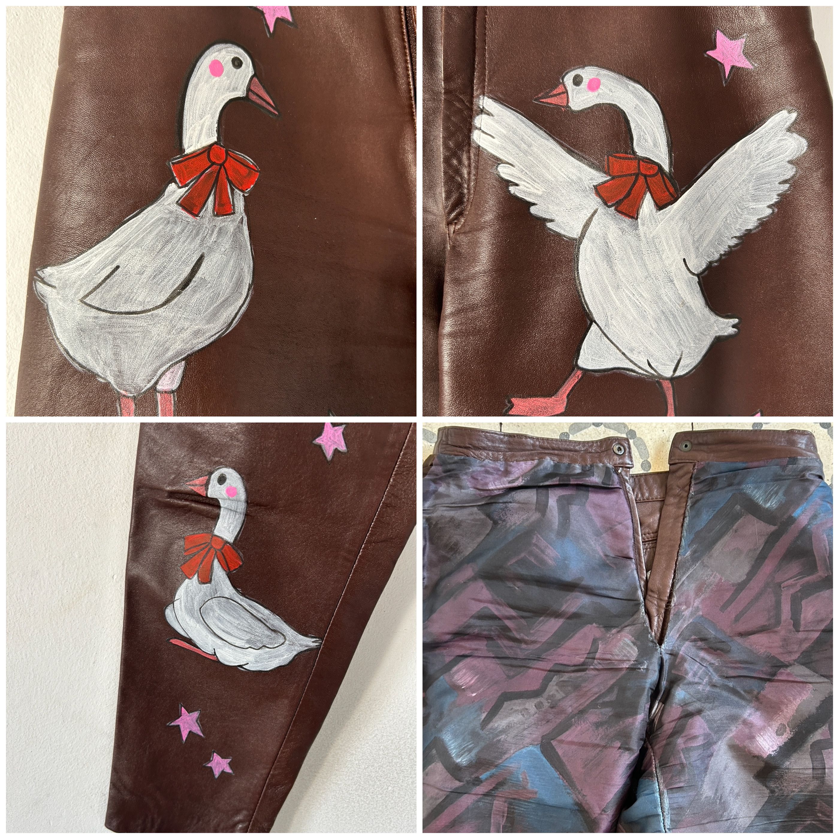 Custommade Hand-Painted Vintage Leather Trousers: Silly Goose Size 27" / US 4 / IT 40 - 9 Thumbnail