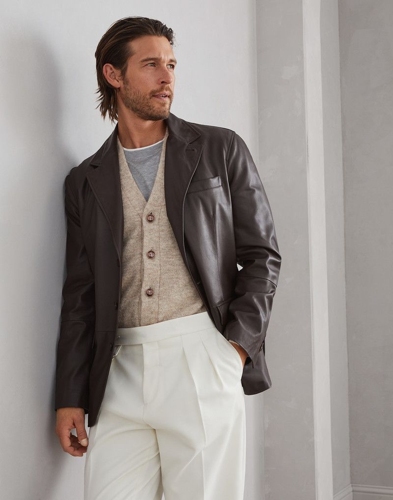 Brunello Cucinelli o1w1db10226 Leather Jacket in Dark Brown Size US S / EU 44-46 / 1 - 4 Thumbnail