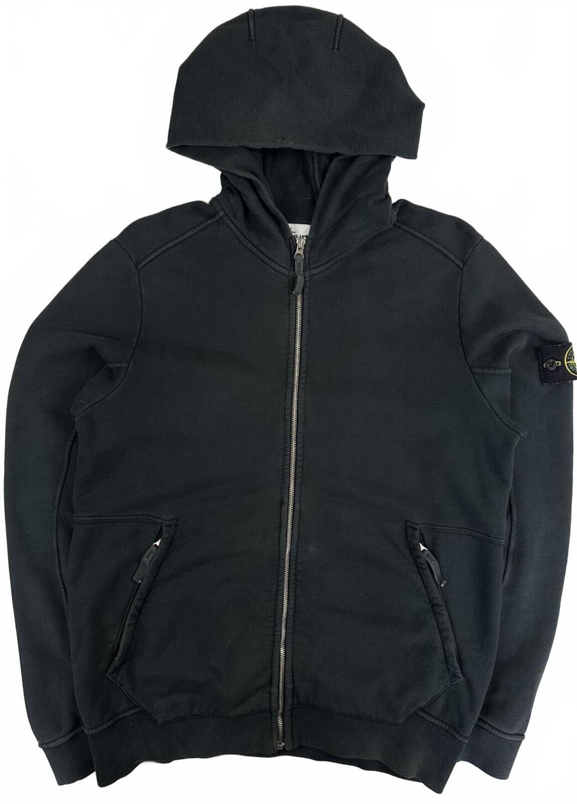Stone Island Full Zip Cotton Hoodie Black Large