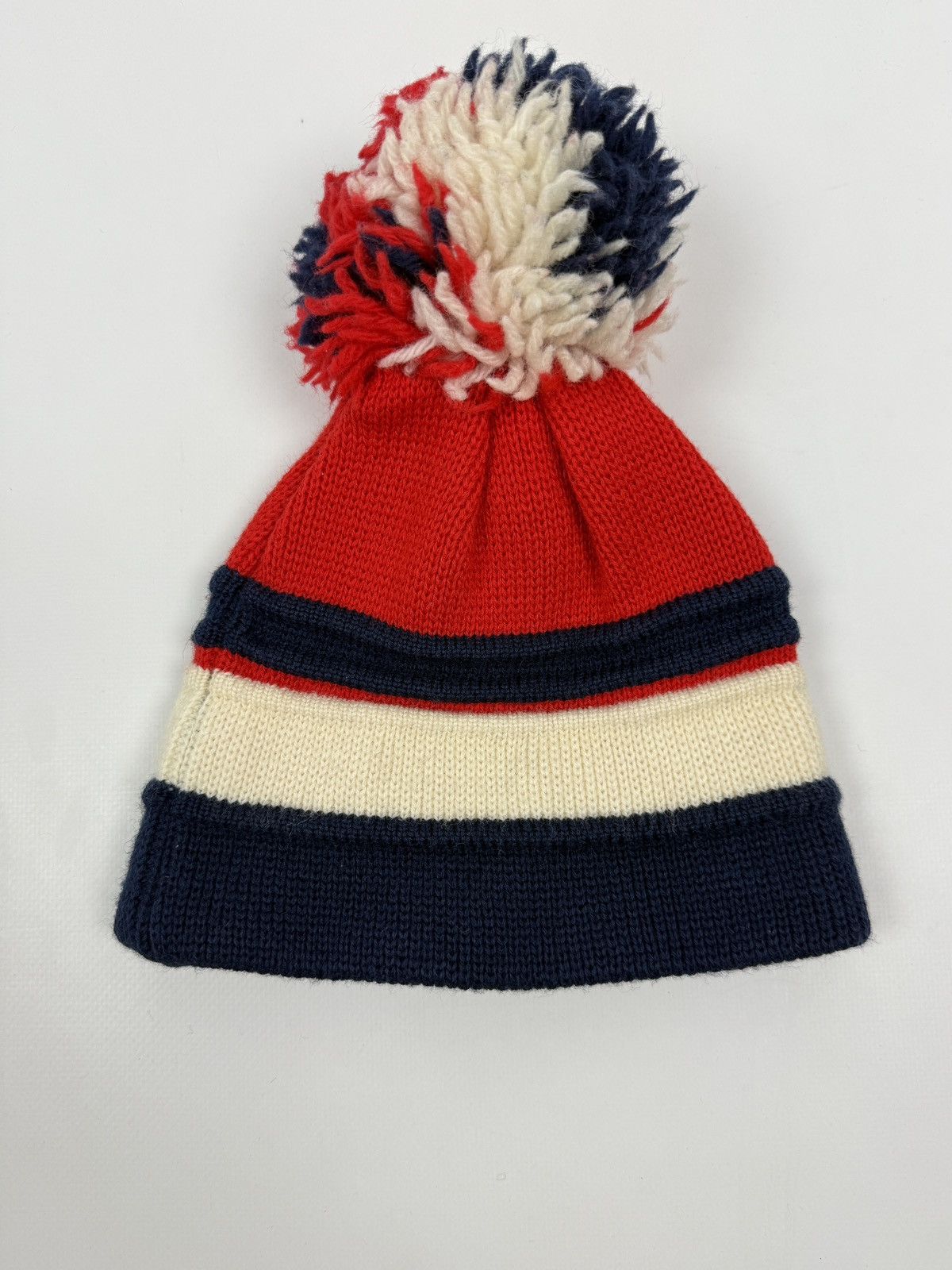 Vintage 70s 80s Vintage Smiley USA Stripped Wool Pom Pom Ski Hat Size ONE SIZE - 5 Thumbnail