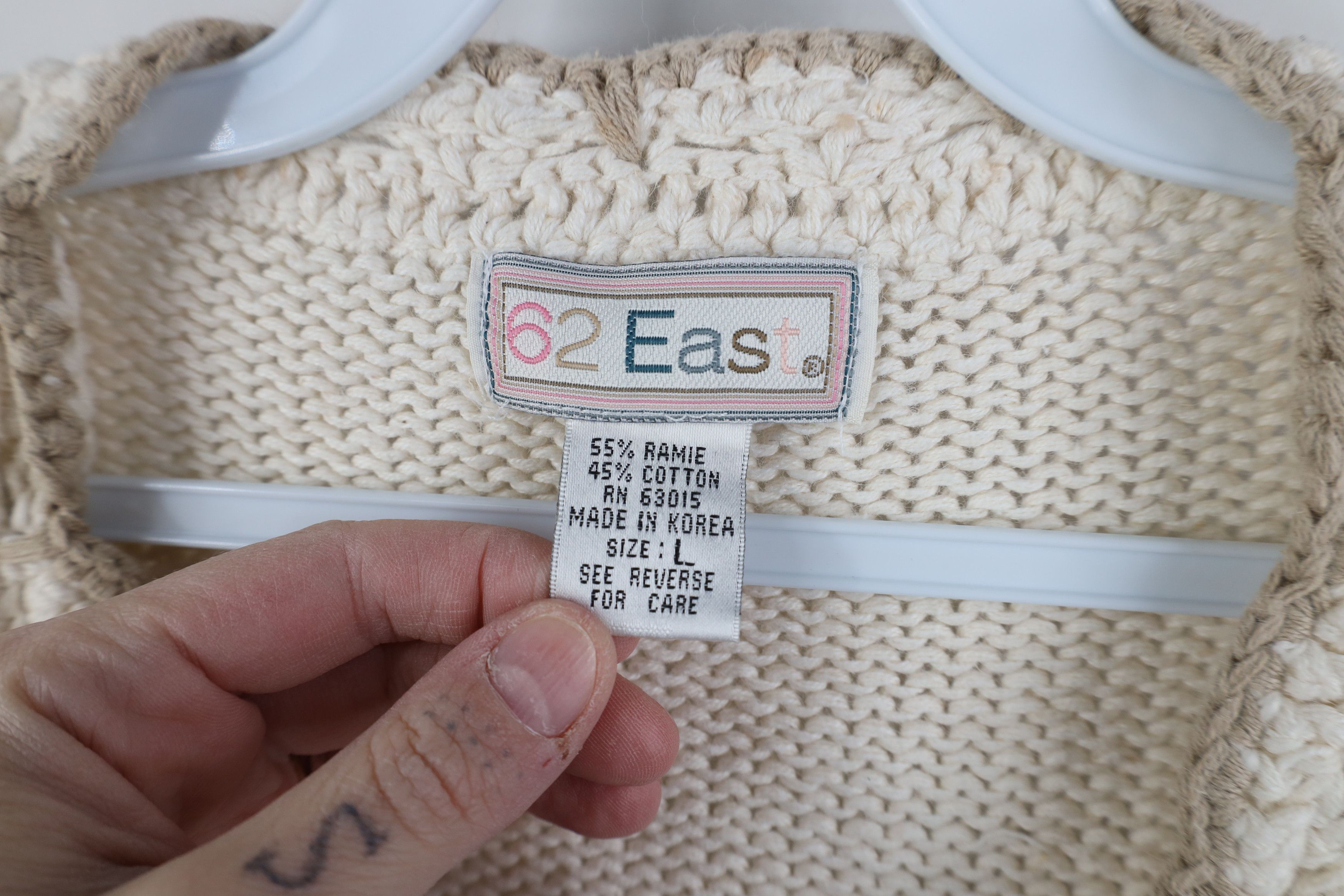 Vintage Vintage 90s Country Primitive Flower Knit Sweater Cream Size L / US 10 / IT 46 - 7 Thumbnail