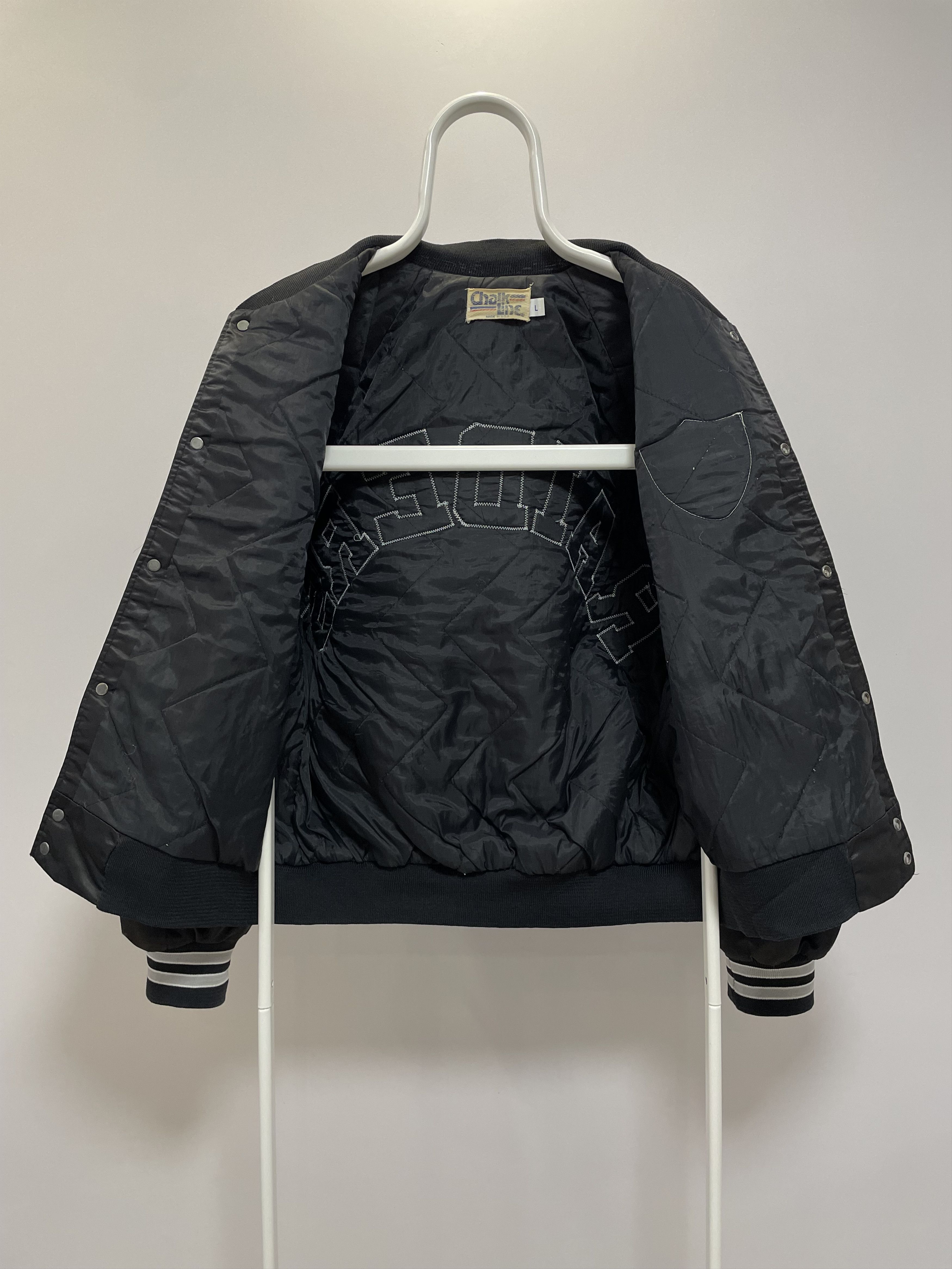 NFL RAIDERS Chalk Line NFL Vintage Bomber Satin Jacket 80s Rare Size US L / EU 52-54 / 3 - 4 Thumbnail