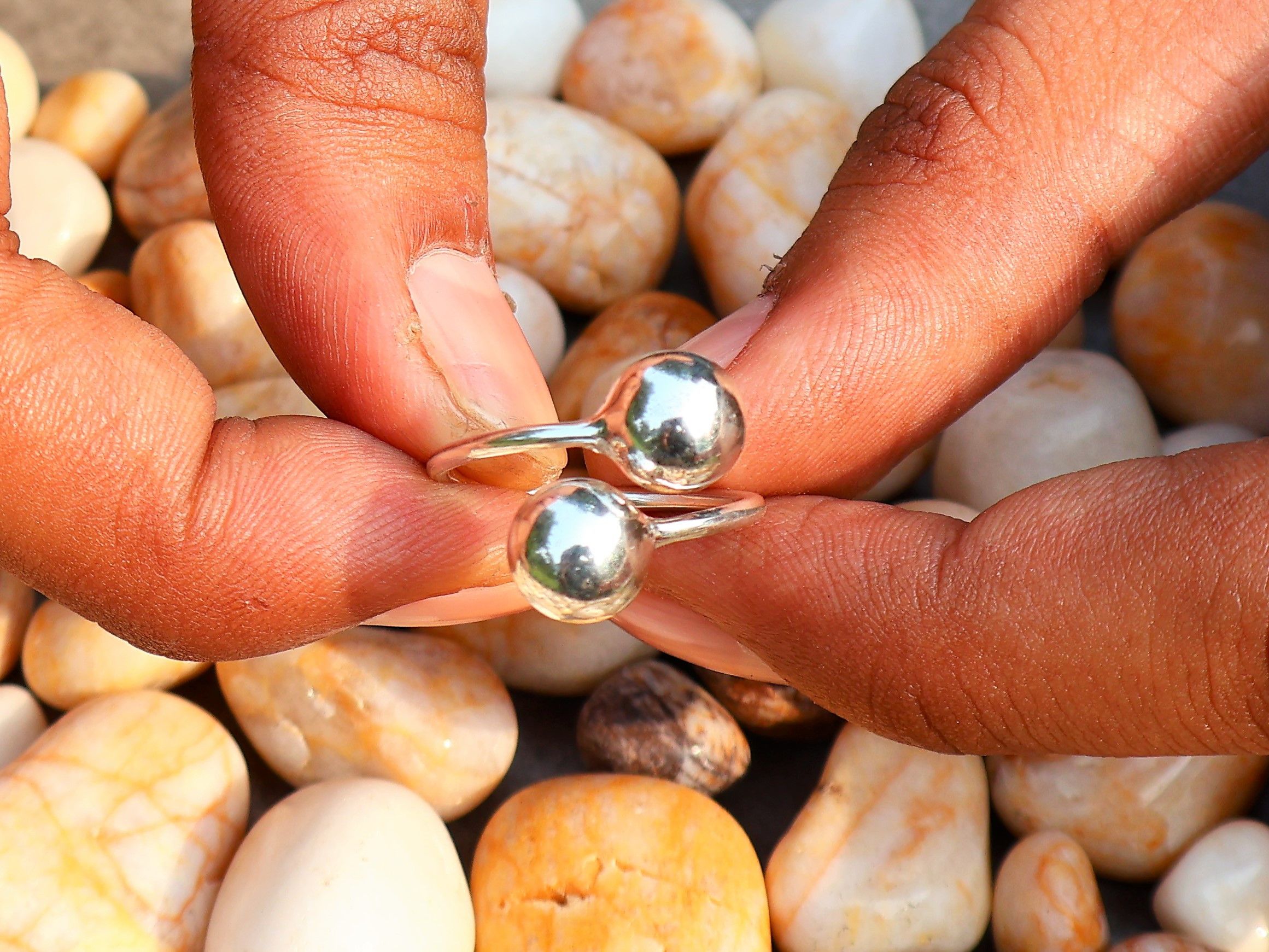 Handmade Double Ball Ring, Two Balls Ring, Ball Ring, Adjustable Ring Size ONE SIZE - 9 Thumbnail