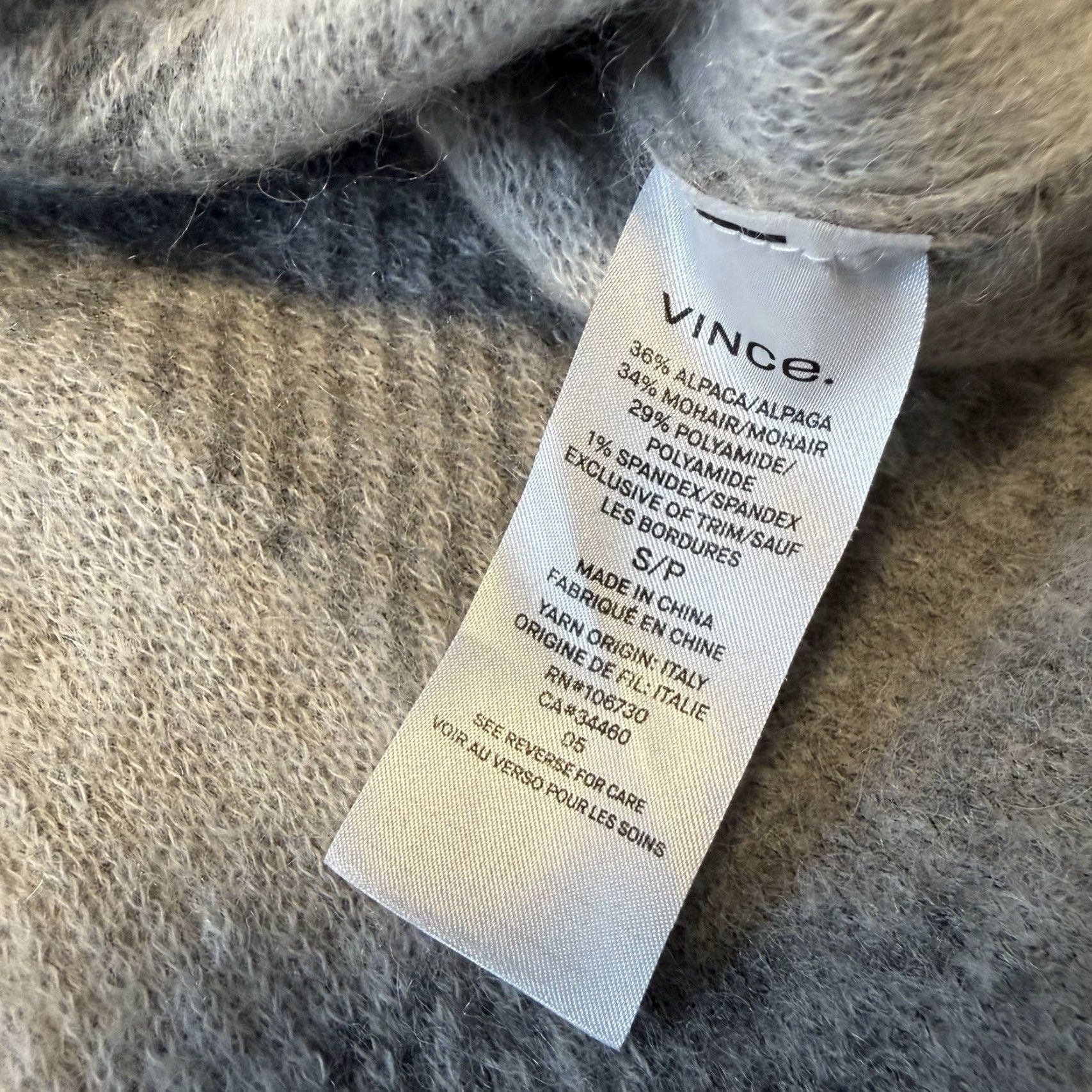 Vince Vince Women's Crewneck Sweater Size S Gray Block Mohair Alpaca Knit Pullover Lightweight Classic Designer Size S / US 4 / IT 40 - 5 Thumbnail