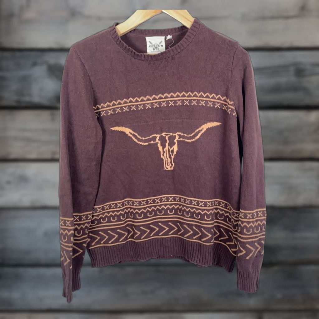 Vintage Cotton & Rye Longhorn Sweater Women's XL Brown Crewneck Western Knit Pullover Casual Size XL / US 12-14 / IT 48-50 - 1 Thumbnail