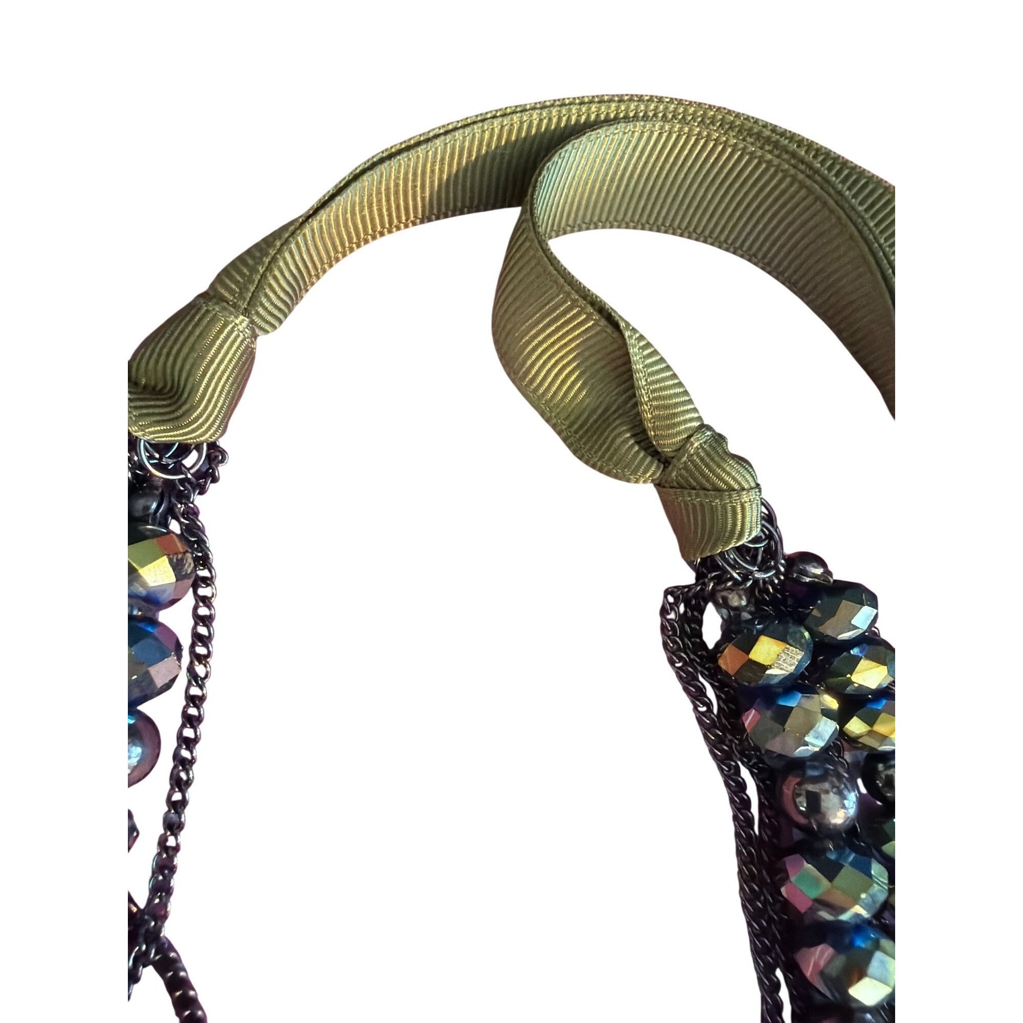 Other Glass Green Aurora Borealis Black Chain Ribbon Necklace Belt Size ONE SIZE - 3 Thumbnail