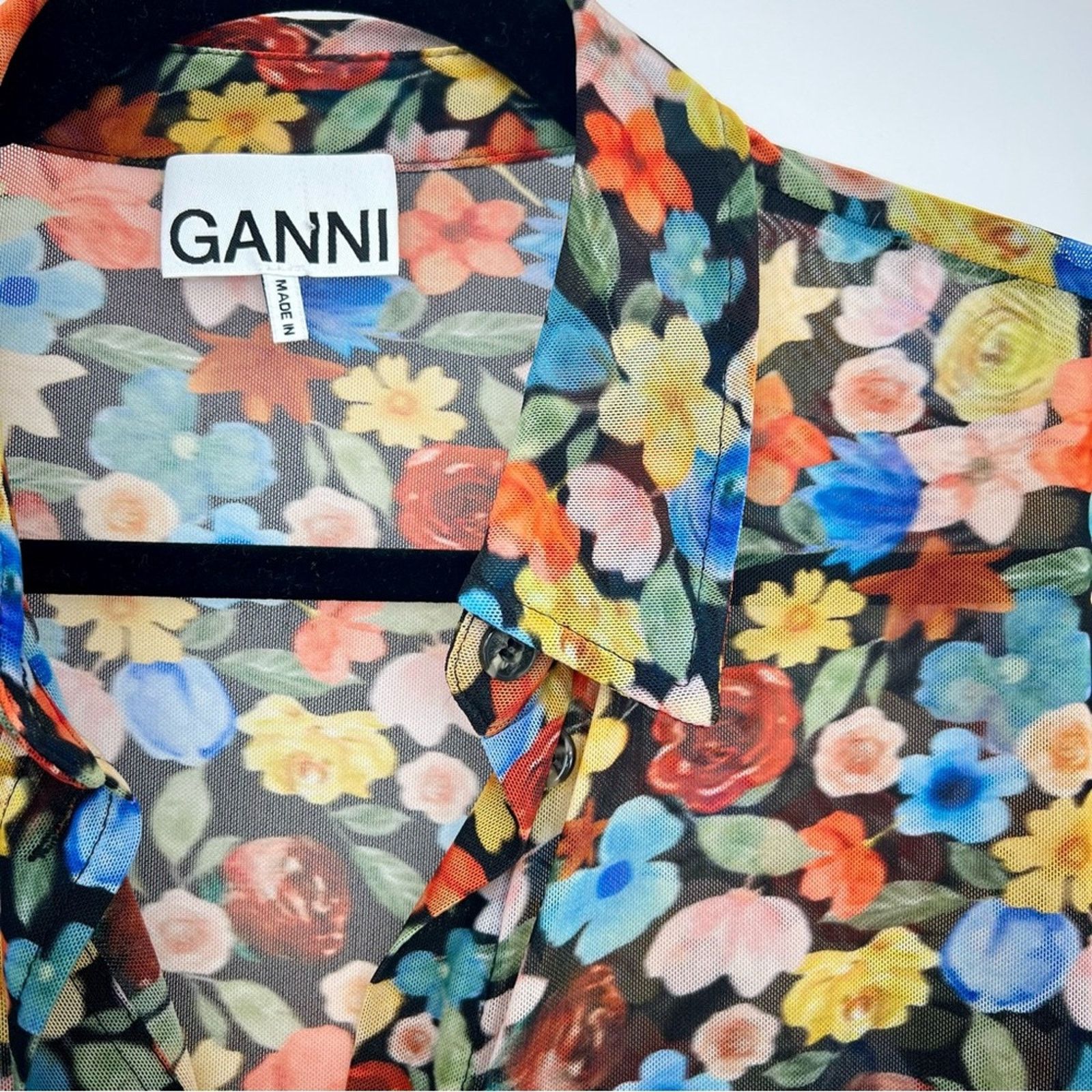 Ganni Ganni Floral Printed Mesh Button Up Long Sleeve Shirt 38 Size M / US 6-8 / IT 42-44 - 5 Thumbnail