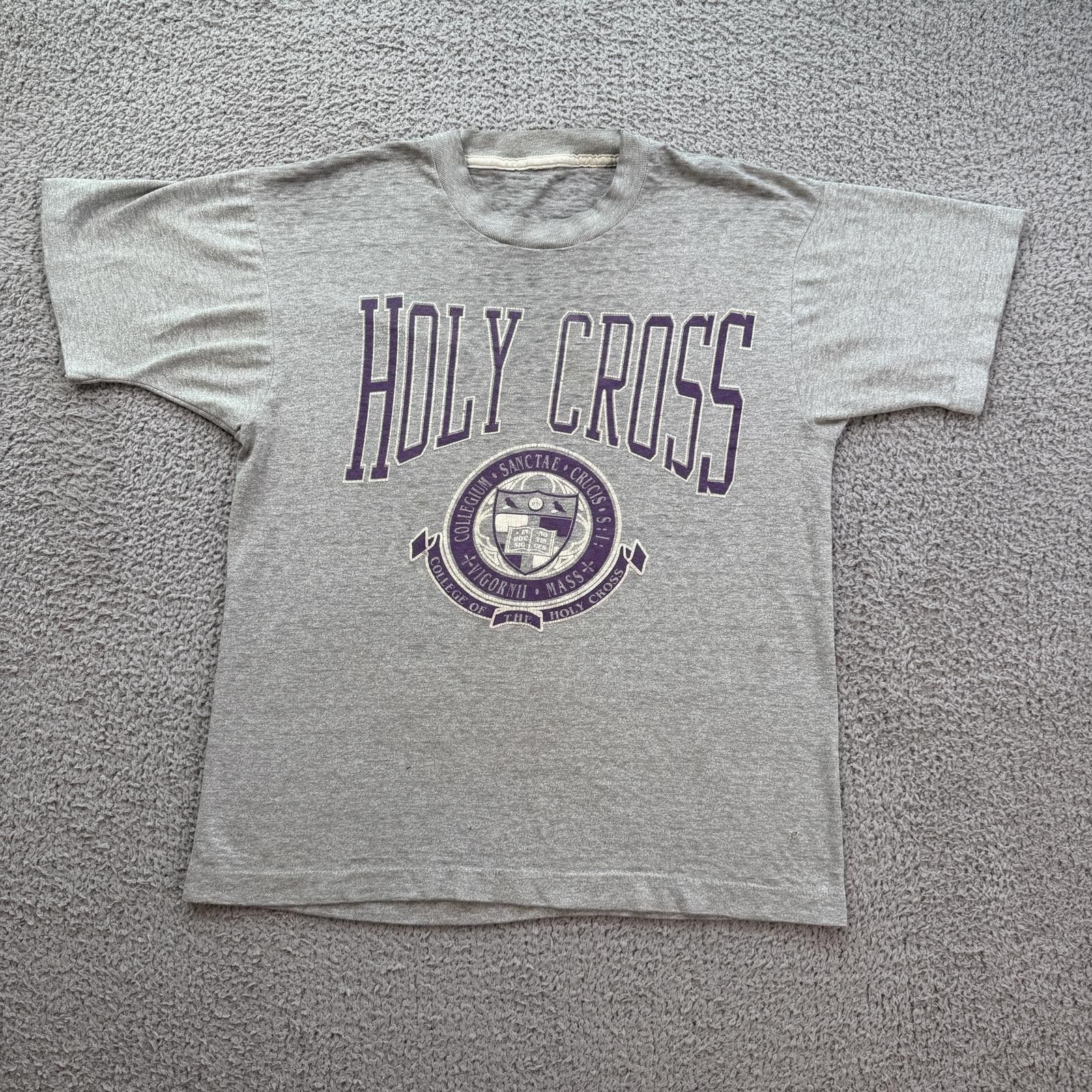 Other Vintage 90s Holy Cross College T Shirt Gray Spellout Crest M Size US M / EU 48-50 / 2 - 1 Thumbnail