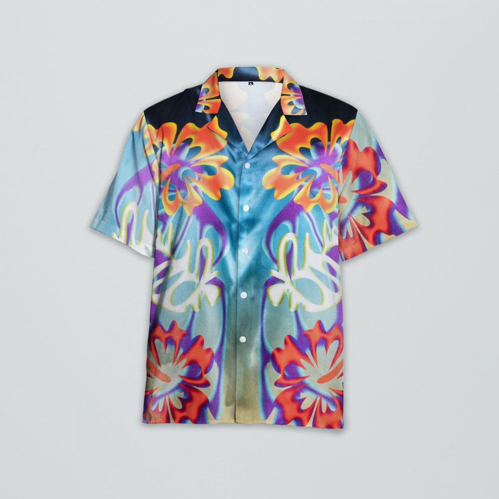Designer Floral-Print Satin Shirt – Luxe Shine Meets Bold Pattern Size US M / EU 48-50 / 2 - 1 Thumbnail