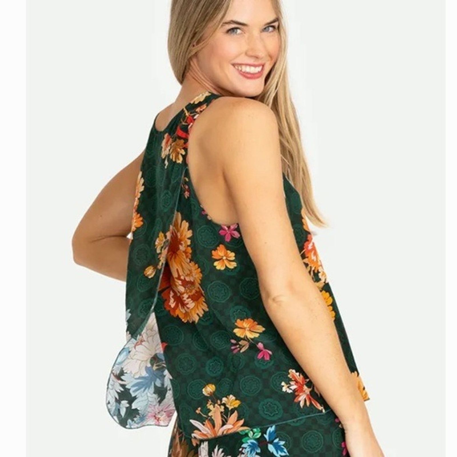 Johnny Was Roselynn Silk Floral Print Tank Top M