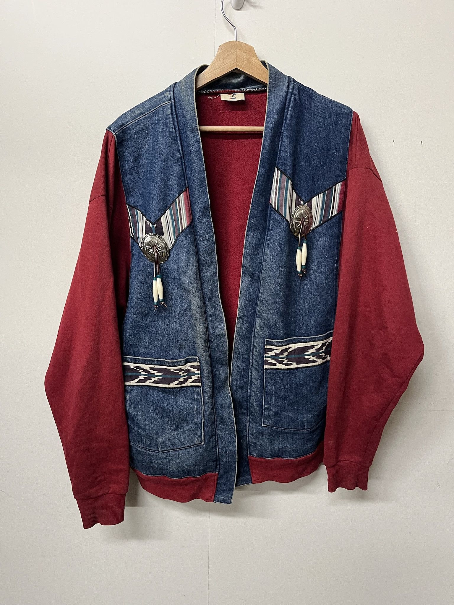 Vintage Vintage 1990s Cut And Sew Denim Bolo Tie Caardigan Size XL Size US XL / EU 56 / 4 - 1 Thumbnail