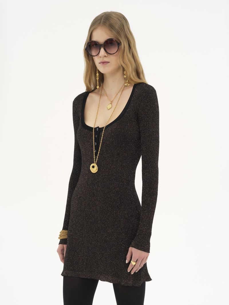Chloe o1loc1c11125 Mini Dress in Black Gold Size XS / US 0-2 / IT 36-38 - 3 Thumbnail