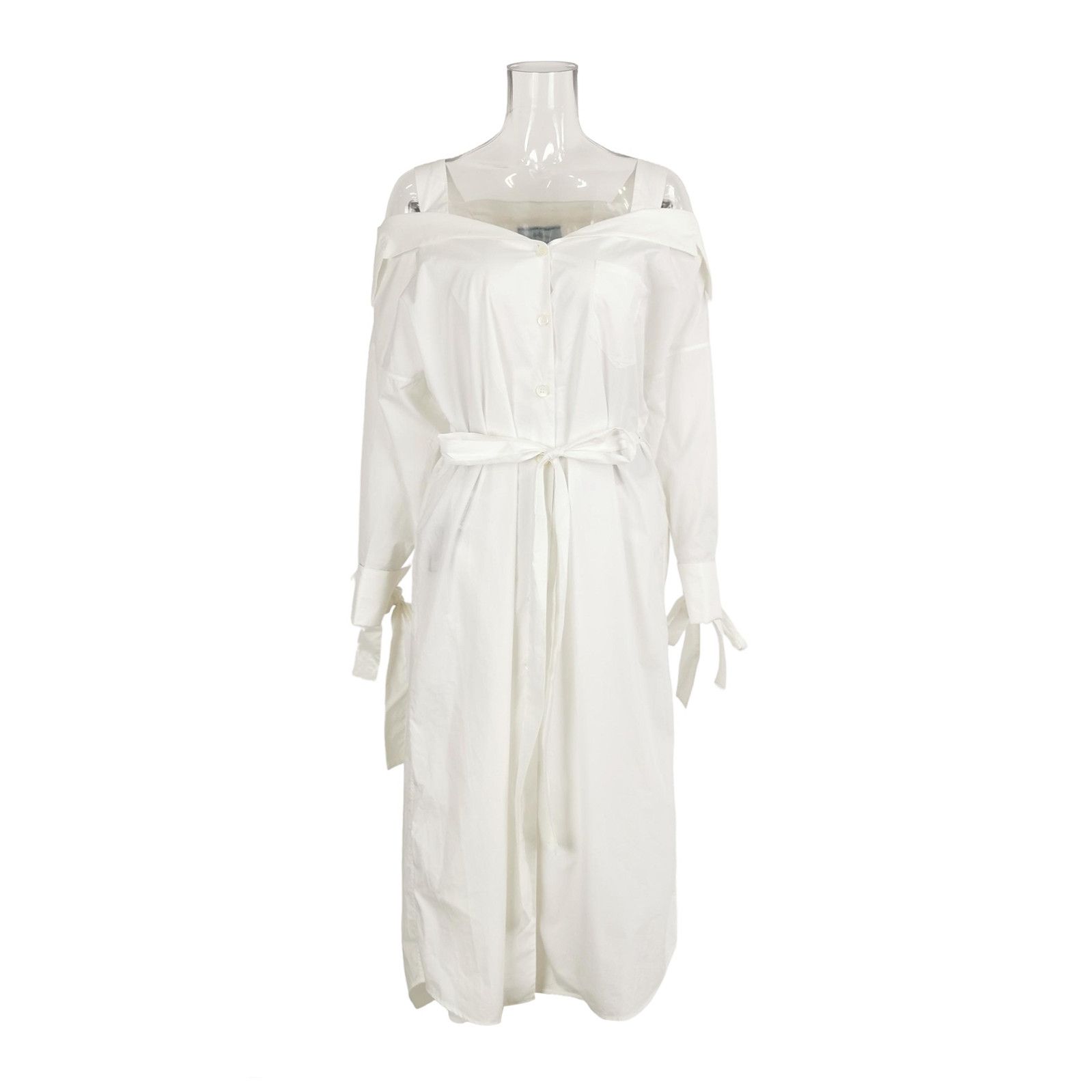 Prada Prada White Cotton Waist Dress - dmc Size S / US 4 / IT 40 - 1 Thumbnail