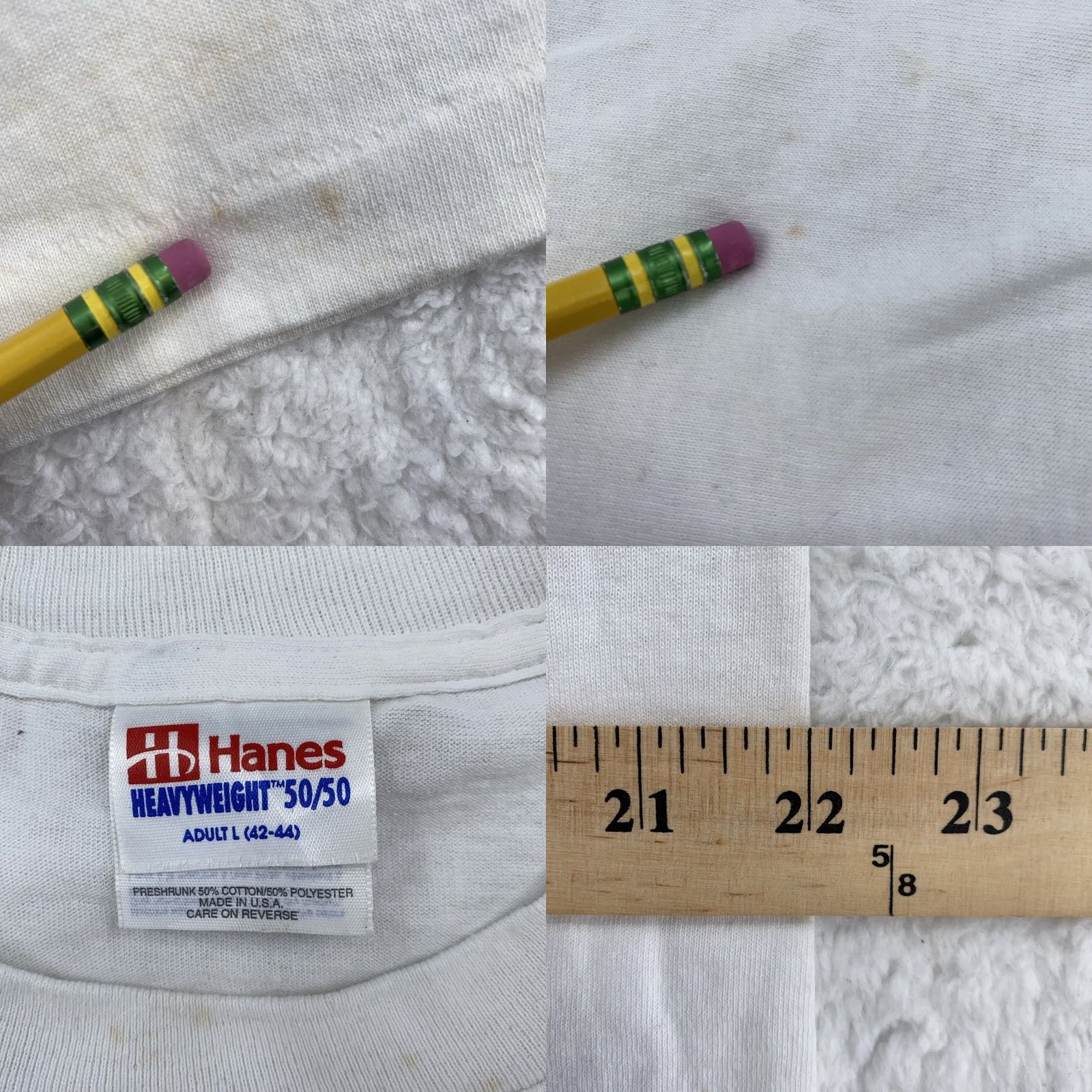 Hanes VINTAGE Hanes Shirt Mens Large White 90s Retro Graphic Print Crew Neck Cotton Polyester Blend Free of N/A Size US L / EU 52-54 / 3 - 9 Thumbnail