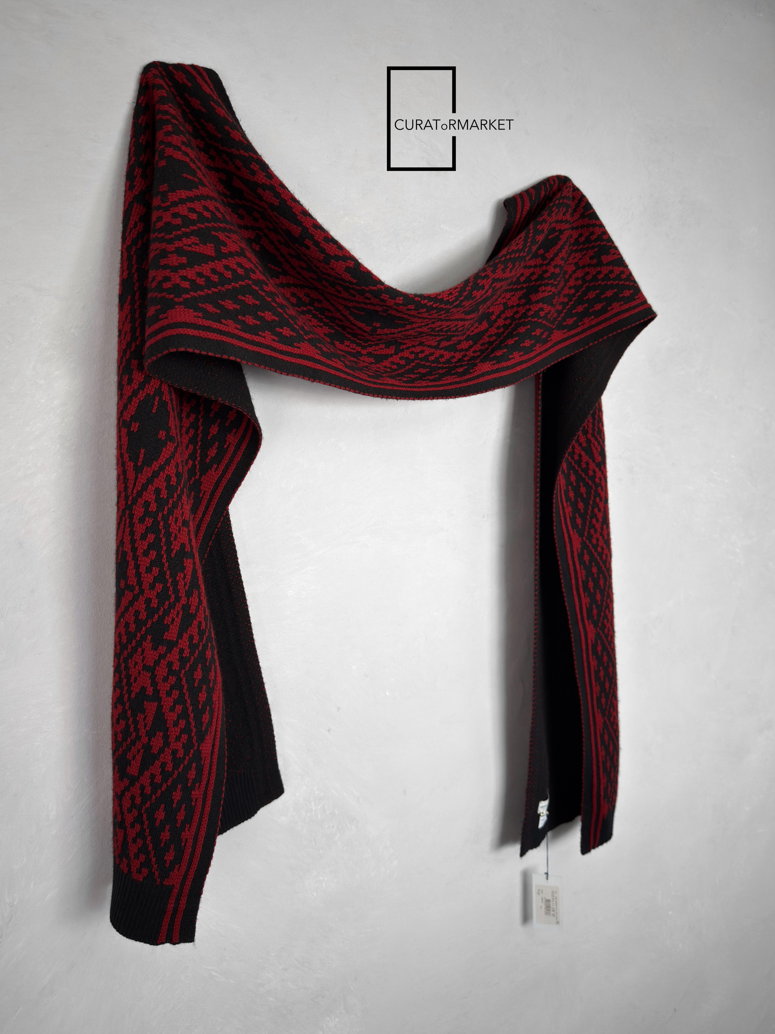 Dries Van Noten RARE Geometric Pattern Belgium Wool Red Knitted Scarf FW15 Size ONE SIZE - 1 Thumbnail