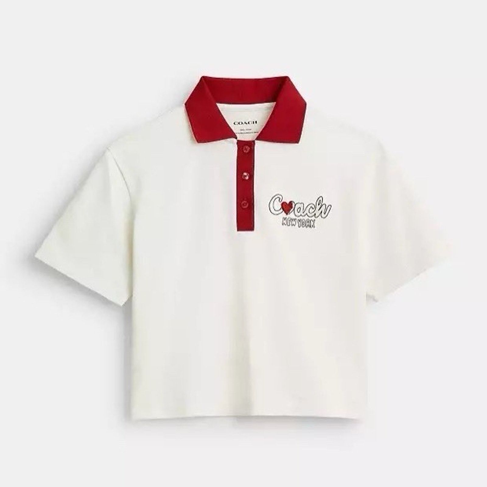 Strawberry NWT Coach Heart Cropped Relaxed Polo White CBF25 Small Size S / US 4 / IT 40 - 5 Thumbnail