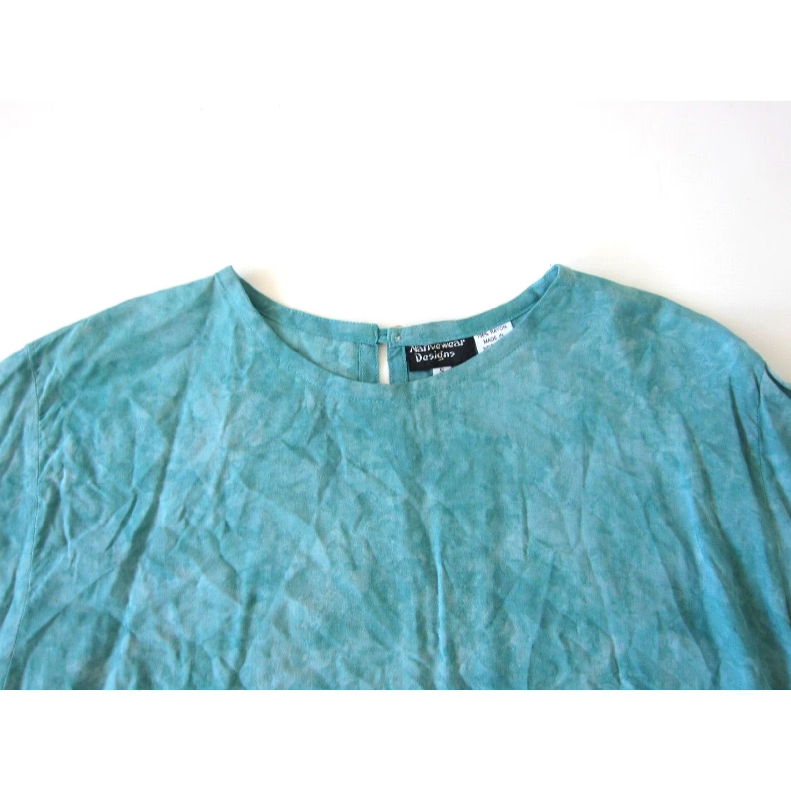 4SDESIGNS Vtg Nativewear Designs Ray on Green Tie Dye Short Sleeve Tunic Peasant Blouse S Size S / US 4 / IT 40 - 4 Thumbnail