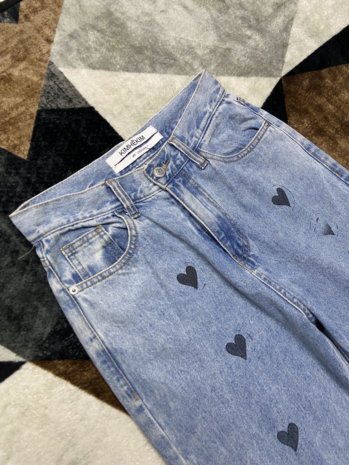 KIMHEKIM KIMHEKIM Heart Stample Sky Blue High Waist Jeans Size 31" - 5 Thumbnail