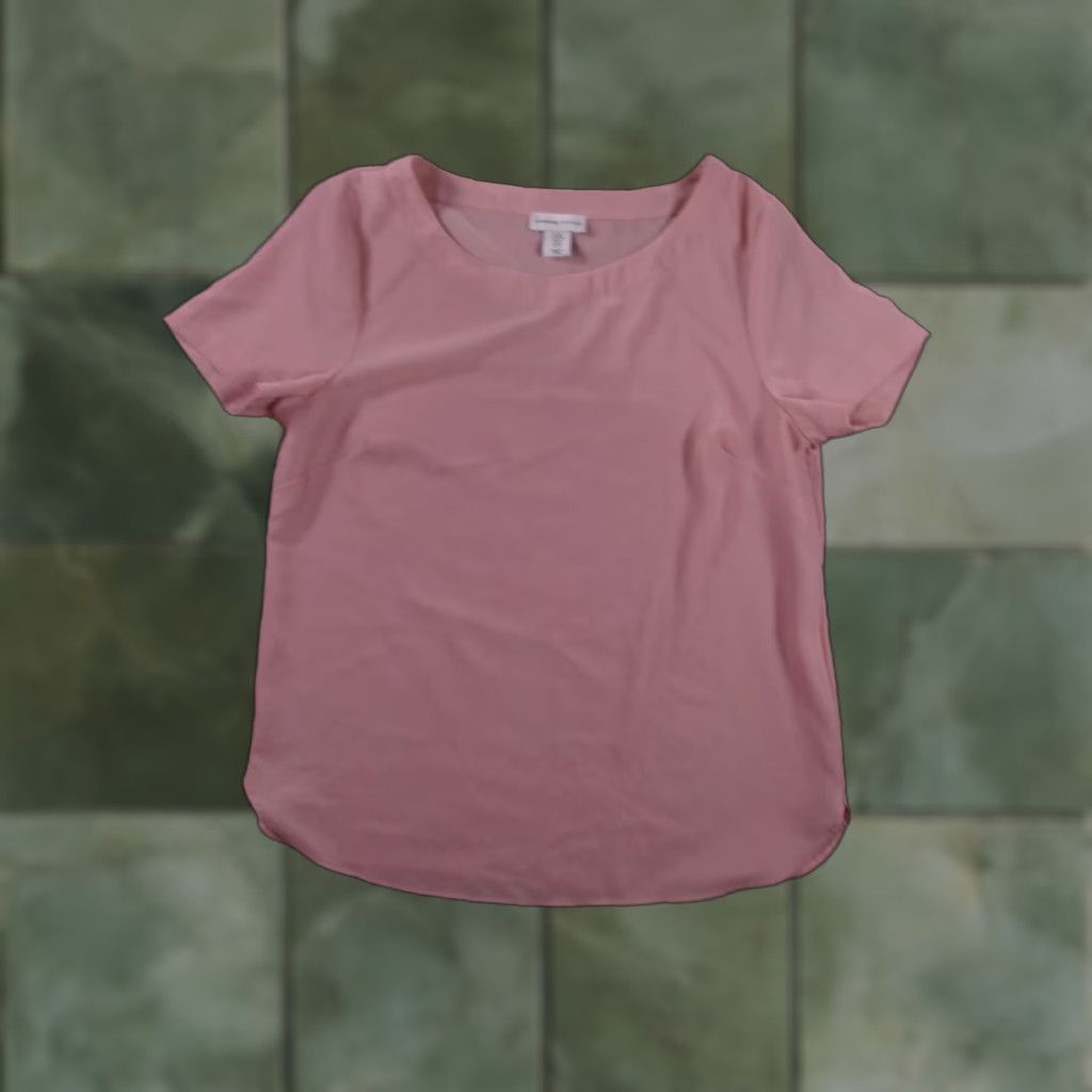 Vintage Adrienne Vittadini Top Pink Womens M Short Sleeve Scoop Neck Textured Blouse Size M / US 6-8 / IT 42-44 - 1 Thumbnail