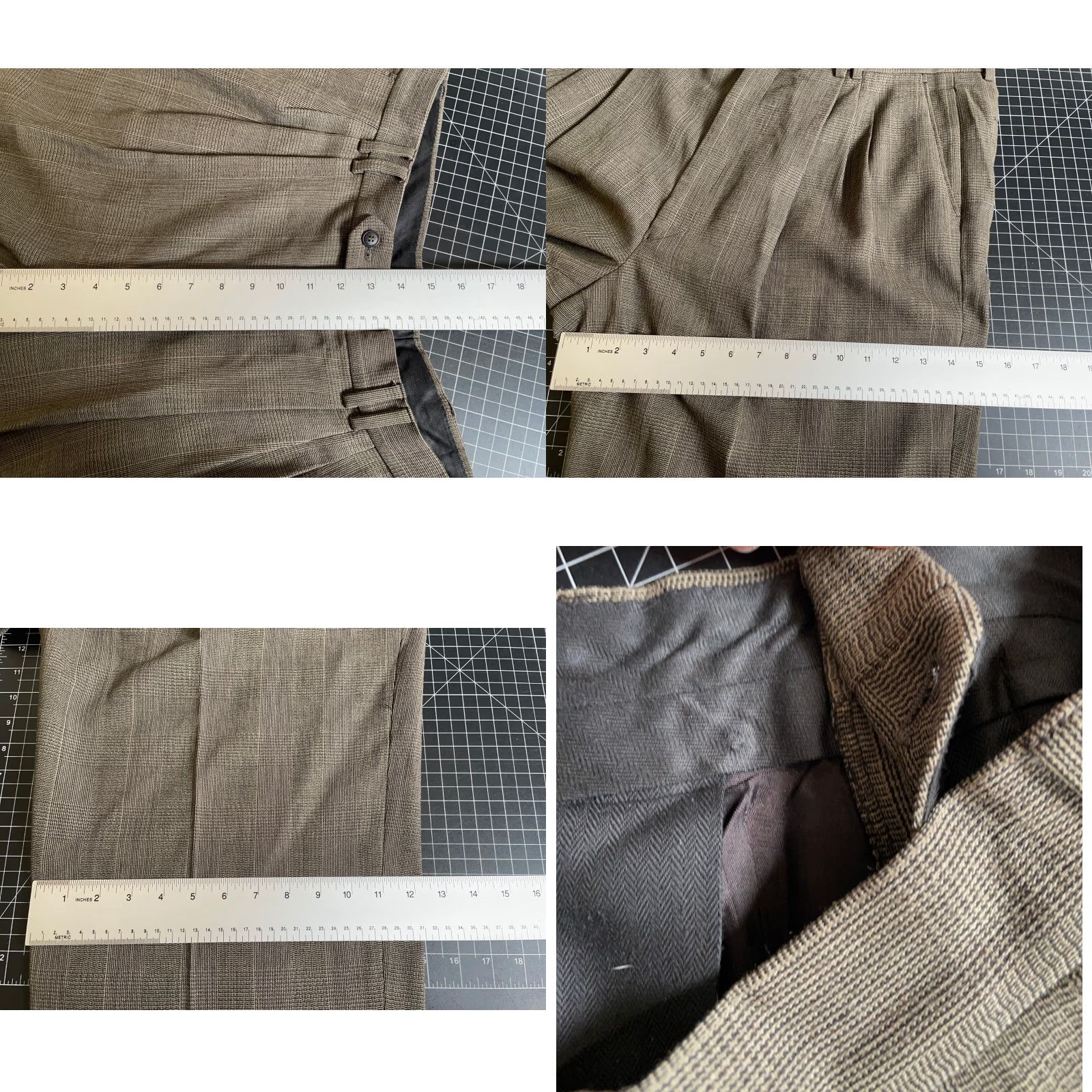 Vintage Vintage Wool Pleated Trousers Men's 37 x 30 Green Check Cuffed Italian Made Pants Size US 37 - 8 Thumbnail