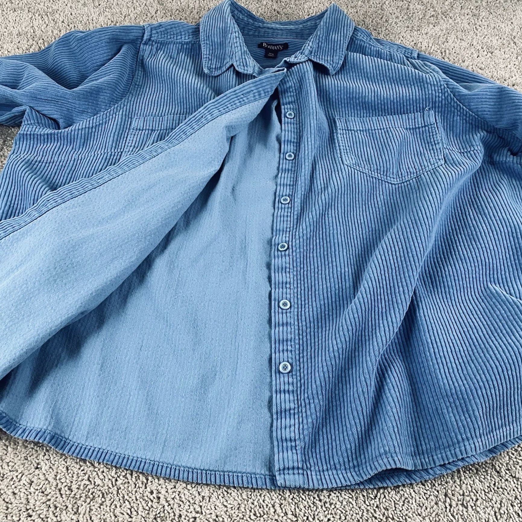 Vintage Romans Corduroy Shirt Women 30W (3X) Blue Shacket Button-Up Casual Long Sleeve 100% Cotton Chest Pocket Vintage No Size 4XL / US 24-26 - 2 Thumbnail
