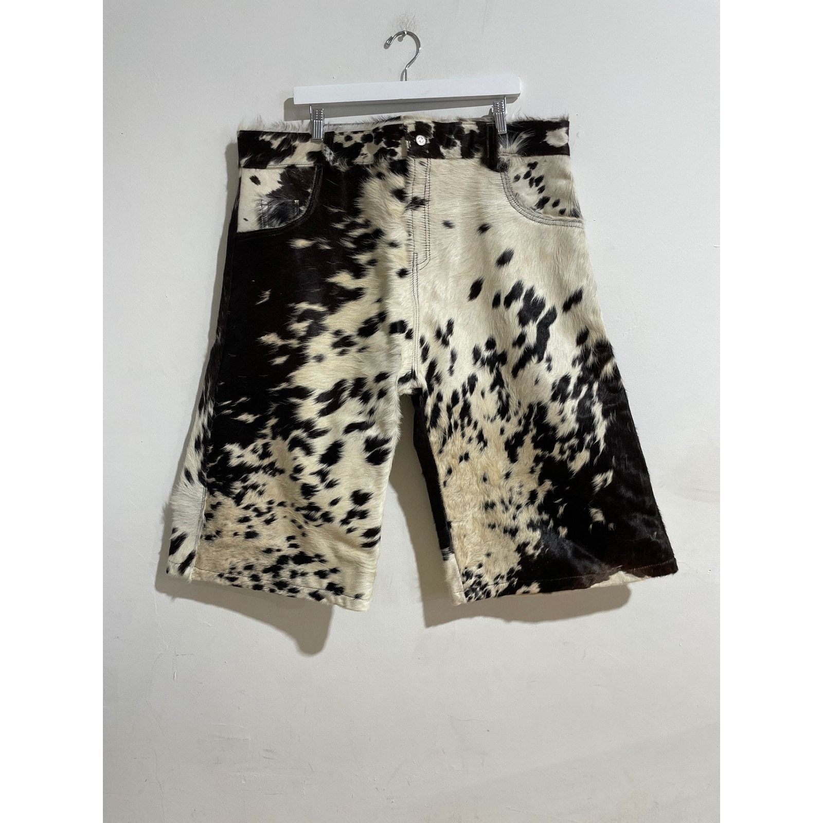 NYRVA NYRVA FLARED COWHIDE SHORTS 'BLACK/WHITE' SIZE 40 PREOWNED Size US 40 / EU 56 - 1 Thumbnail