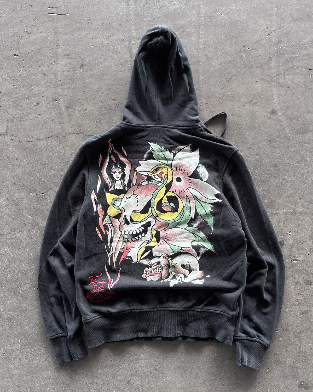 Ed Hardy Ed Hardy Tattooing Faded Black Double Layered Hoodie Size US L / EU 52-54 / 3 - 9 Thumbnail