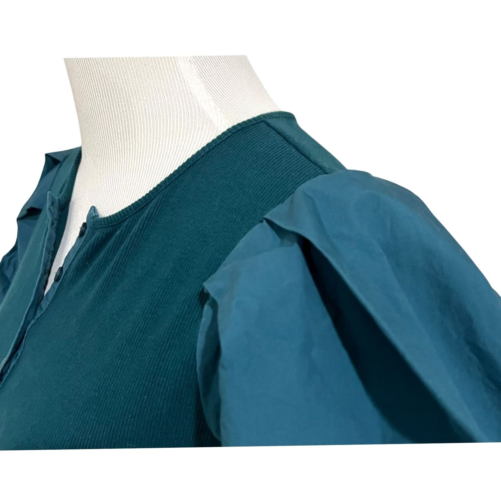 English Factory VINTAGE English Factory Blouse Shirt Womens Puff Sleeve Henley Teal Blue Knit Size S Size S / US 4 / IT 40 - 3 Thumbnail