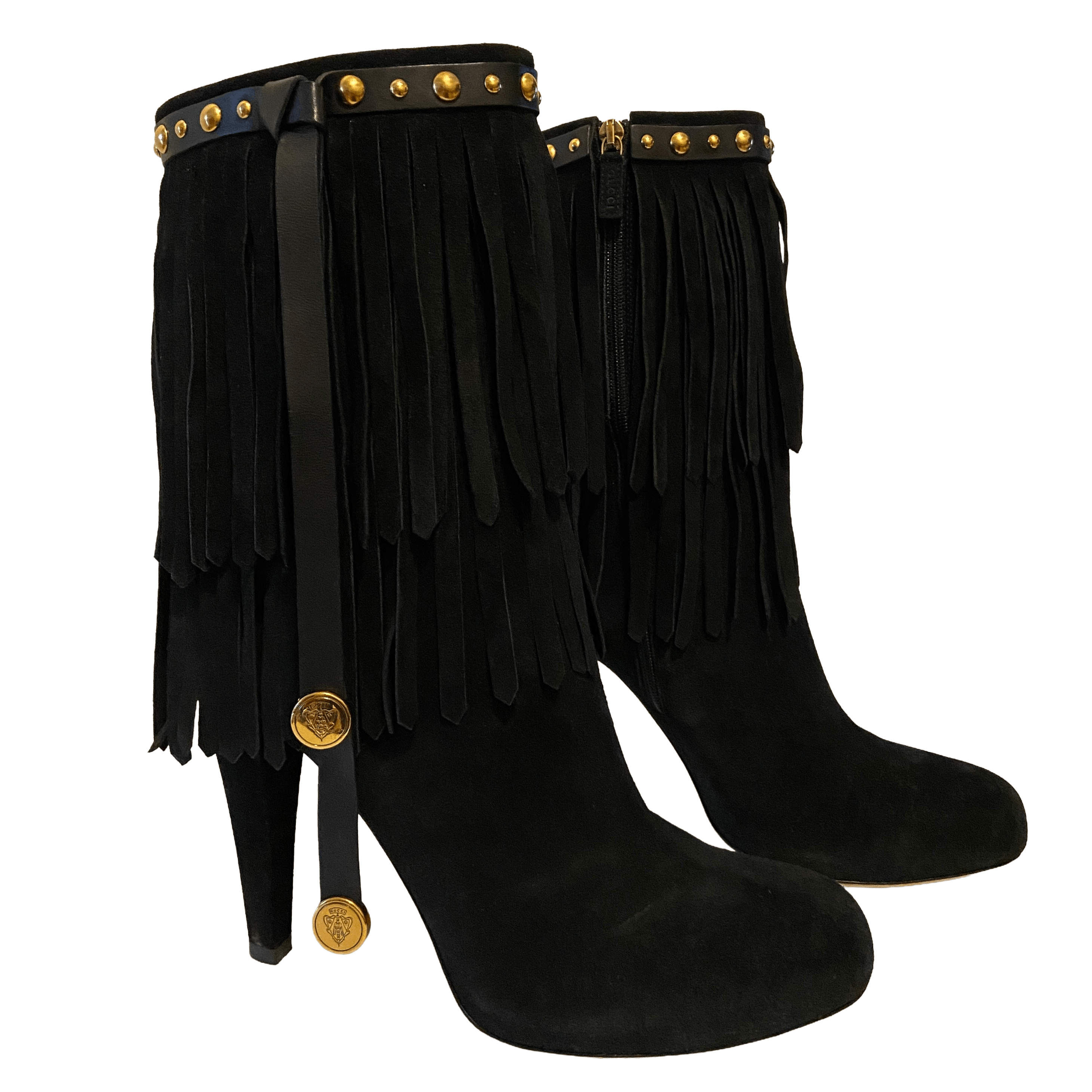 Gucci DEVANDRA BLACK SUEDE FRINGE HIGH HEEL BOOTS BOOTIES Size US 12 / IT 42 - 4 Thumbnail