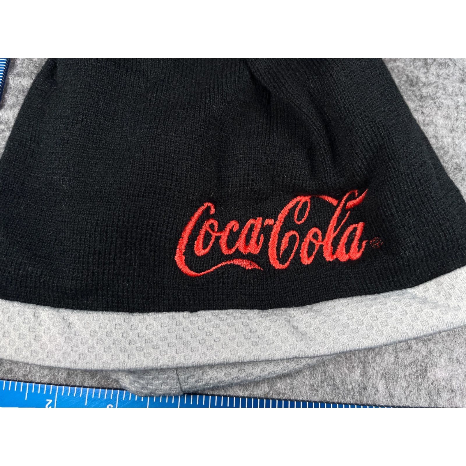 Vintage Coca Cola Beanie Toque Beanie Hat One Size Black Gray Knit Acrylic Cotton Polyester Lined Sport-Tek Men Beanie Logo Ski Casual Travel Workwear Size ONE SIZE - 2 Thumbnail