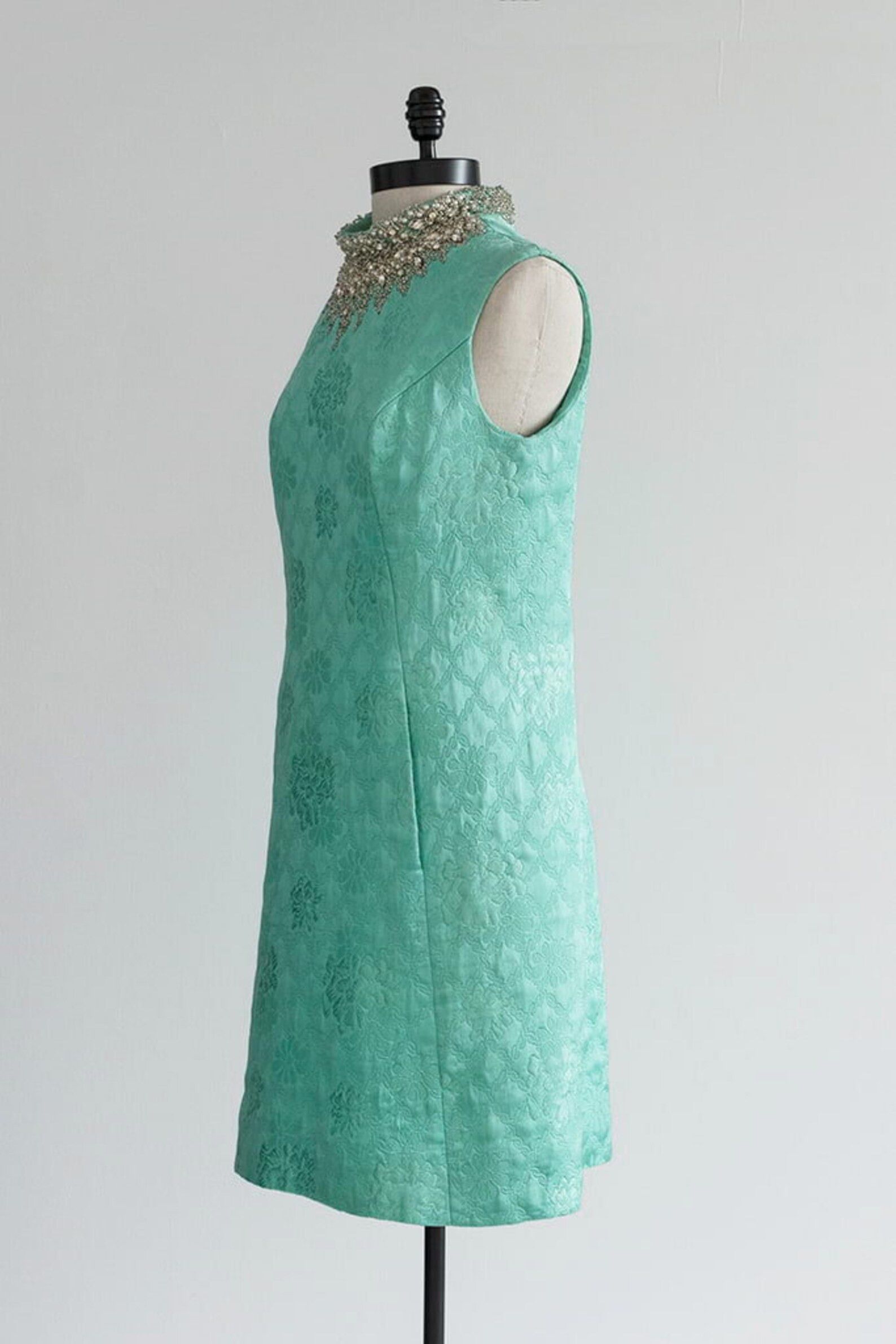 Vintage Vintage Beaded Cocktail Dress - Turquoise Silk Dress Size M / US 6-8 / IT 42-44 - 2 Thumbnail
