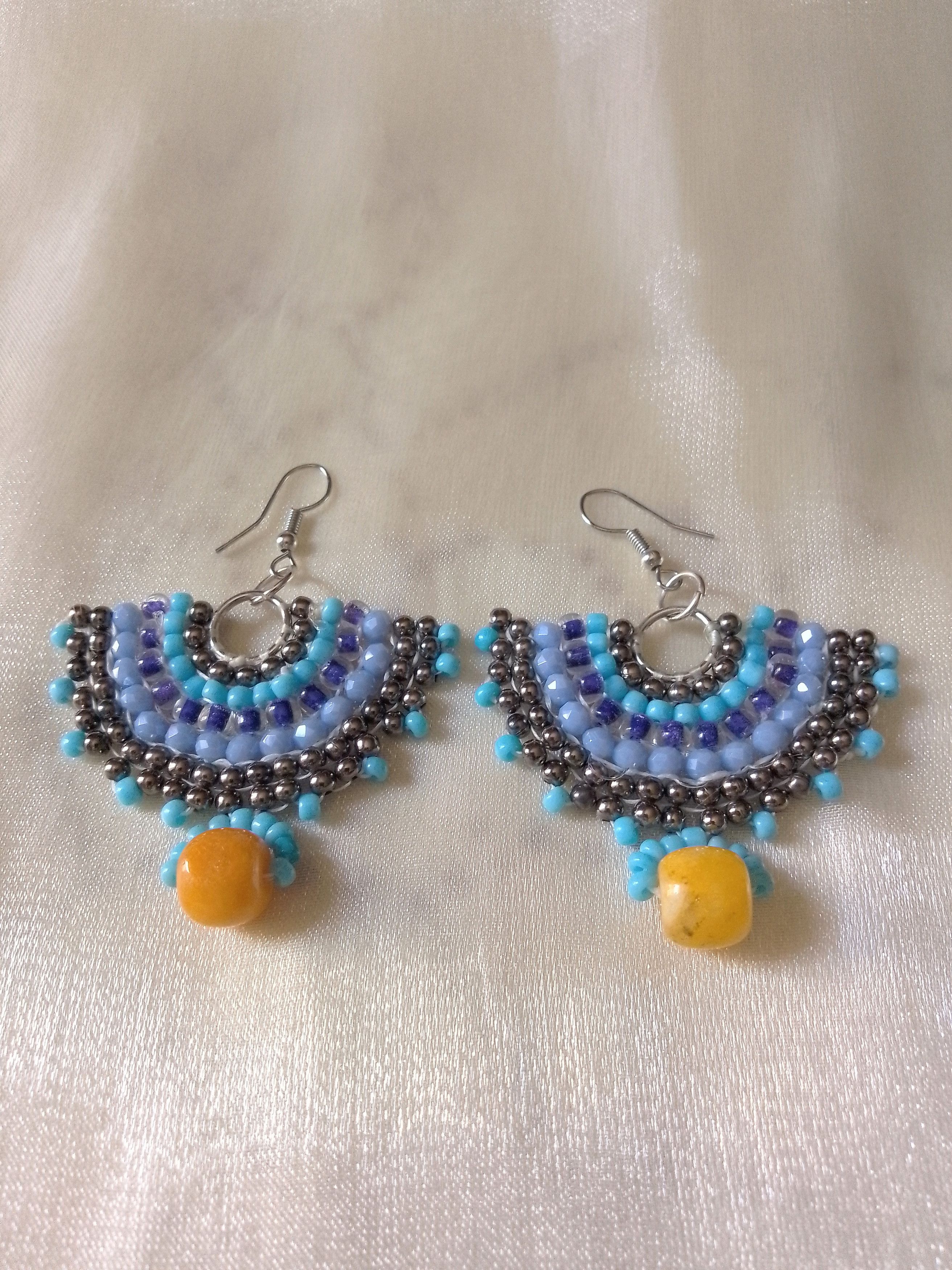 Handmade Earrings Fan Shape Ethnic Gypsy yellow natural gemstones Size ONE SIZE - 5 Thumbnail