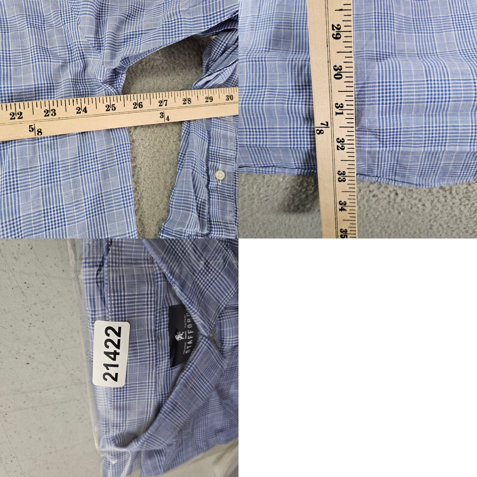 Stafford Stafford Dress Shirt Men's 18 34/35 Blue Check Travel Broadcloth Long Sleeve Shirt Size 48R - 8 Thumbnail