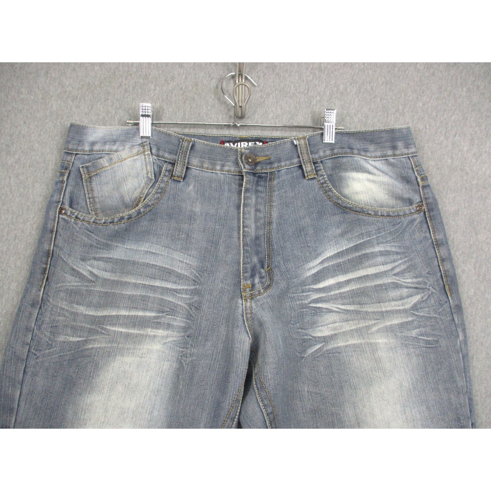 Avirex Avirex Jeans Mens 38x32 Blue Distressed Embroidered Back Pocket Straight Leg Denim Size US 38 / EU 54 - 4 Thumbnail