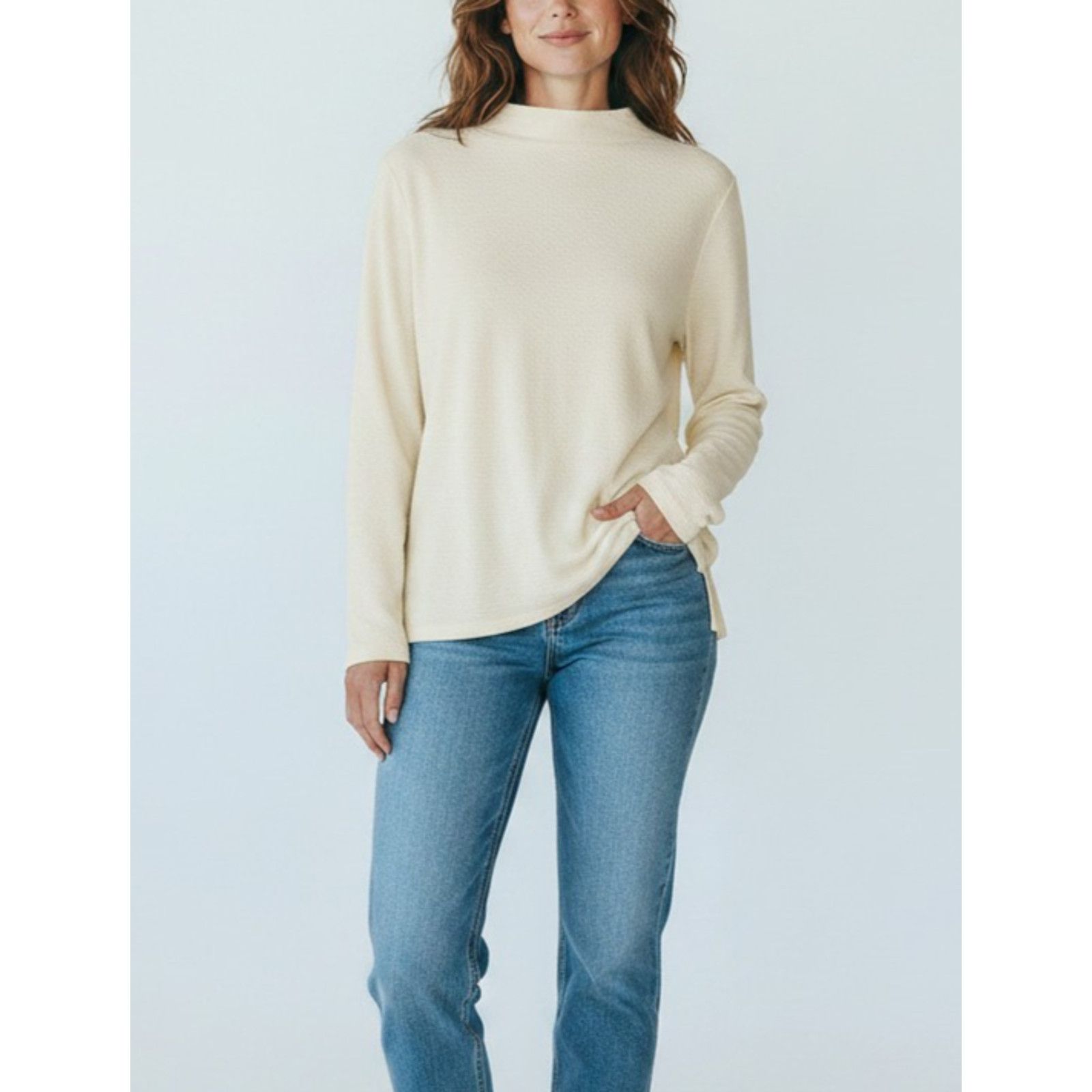 Eileen Fisher EILEEN FISHER Cream Crinkled Funnel Cotton Blouse Size PM Size M / US 6-8 / IT 42-44 - 1 Thumbnail
