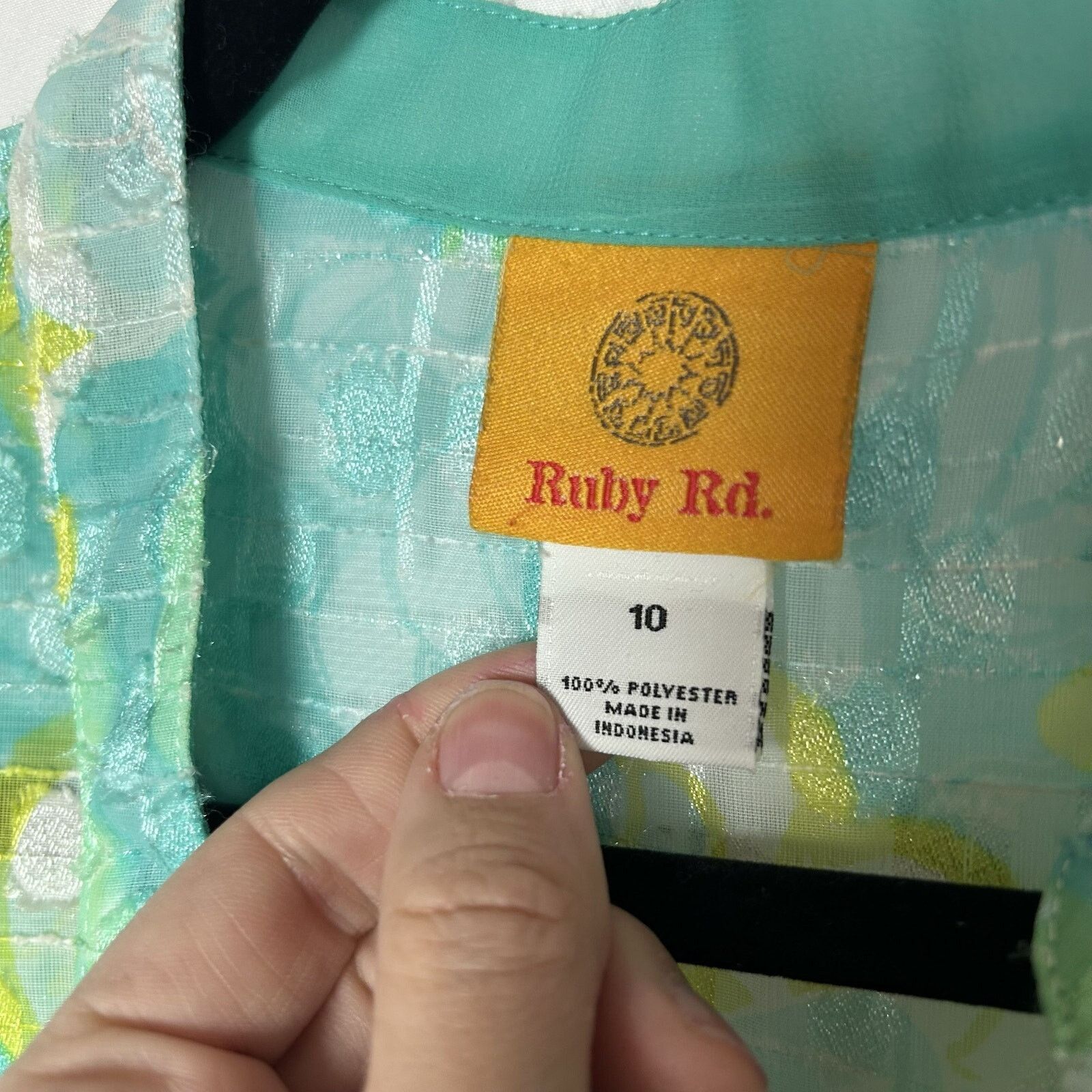 Vintage VTG Ruby Rd Teal Lime Floral Sz 10 Sheer Burnout Whimsygoth Size L / US 10 / IT 46 - 2 Thumbnail