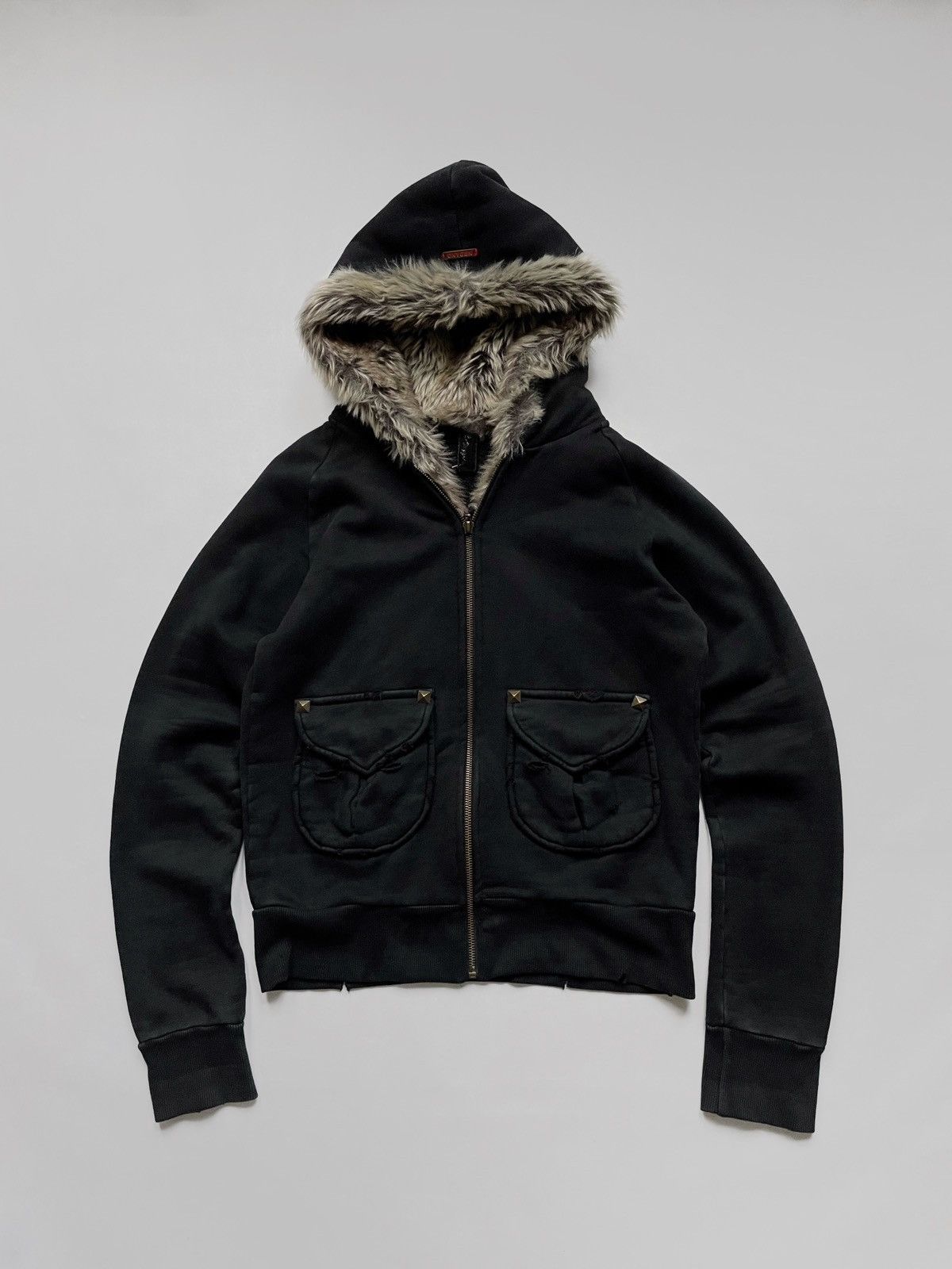 Vintage Vintage Avant-garde Fur distressed zip hoodie 2000s Size M / US 6-8 / IT 42-44 - 1 Thumbnail