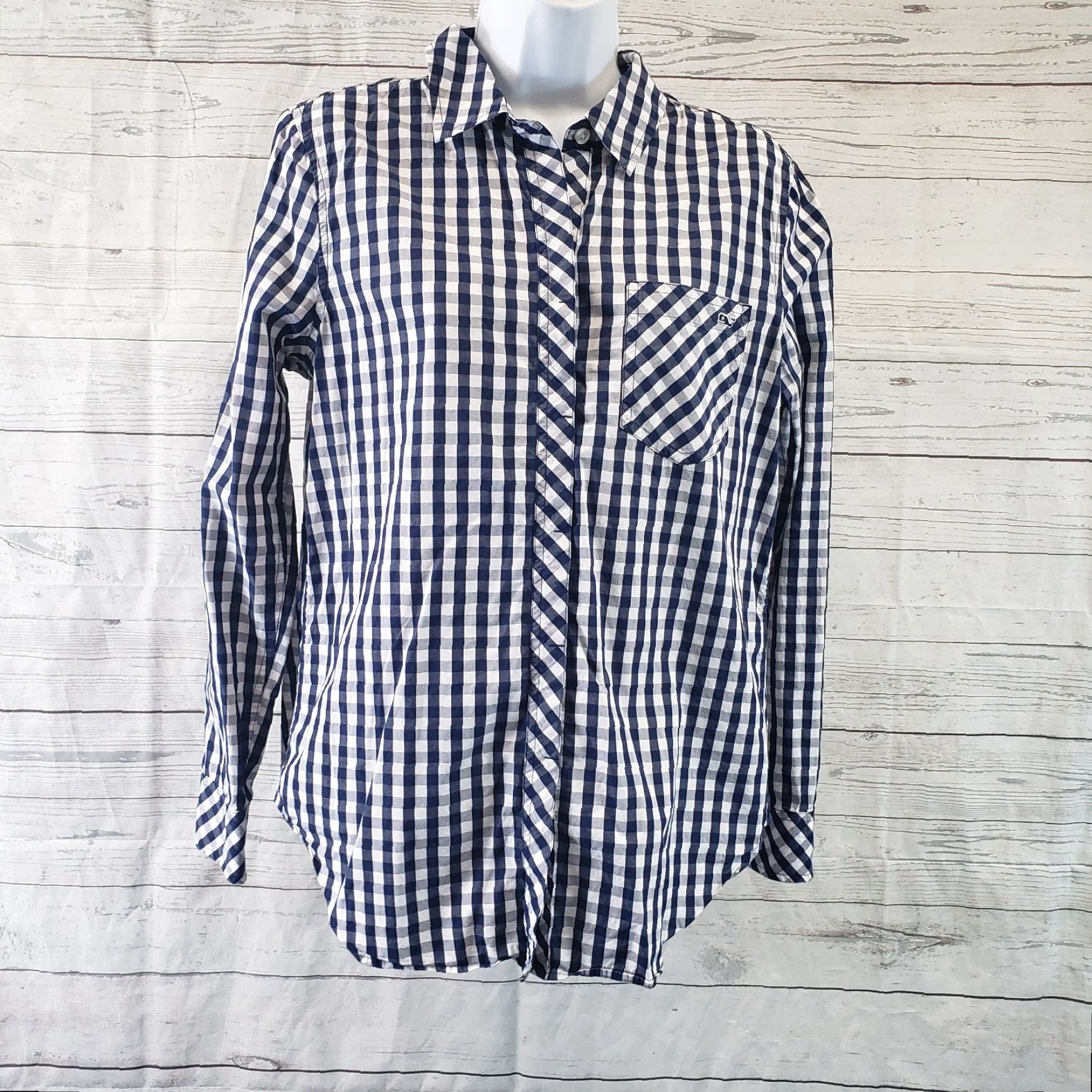 Vineyard Vines Vineyard Vines Button-Up Shirt Womens Size 6 Blue White Gingham 100% Cotton Relaxed Fit Long Sleeve Collared Button Front Size M / US 6-8 / IT 42-44 - 2 Thumbnail