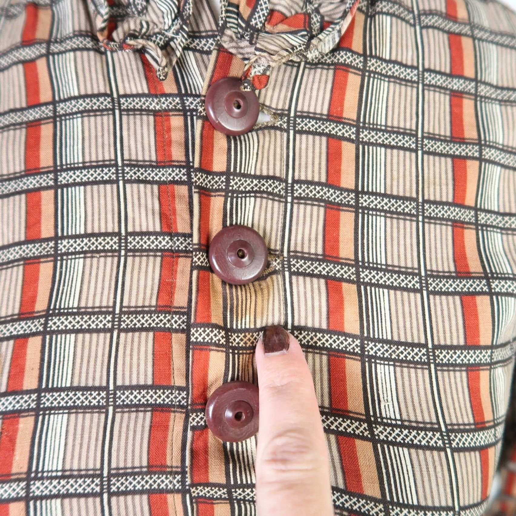 Vintage VINTAGE Dress Plaid Victorian Day Maxi XS Women Long Sleeve Cotton Button Front A-Line 1800s Brown Prairie Style Size XS / US 0-2 / IT 36-38 - 5 Thumbnail