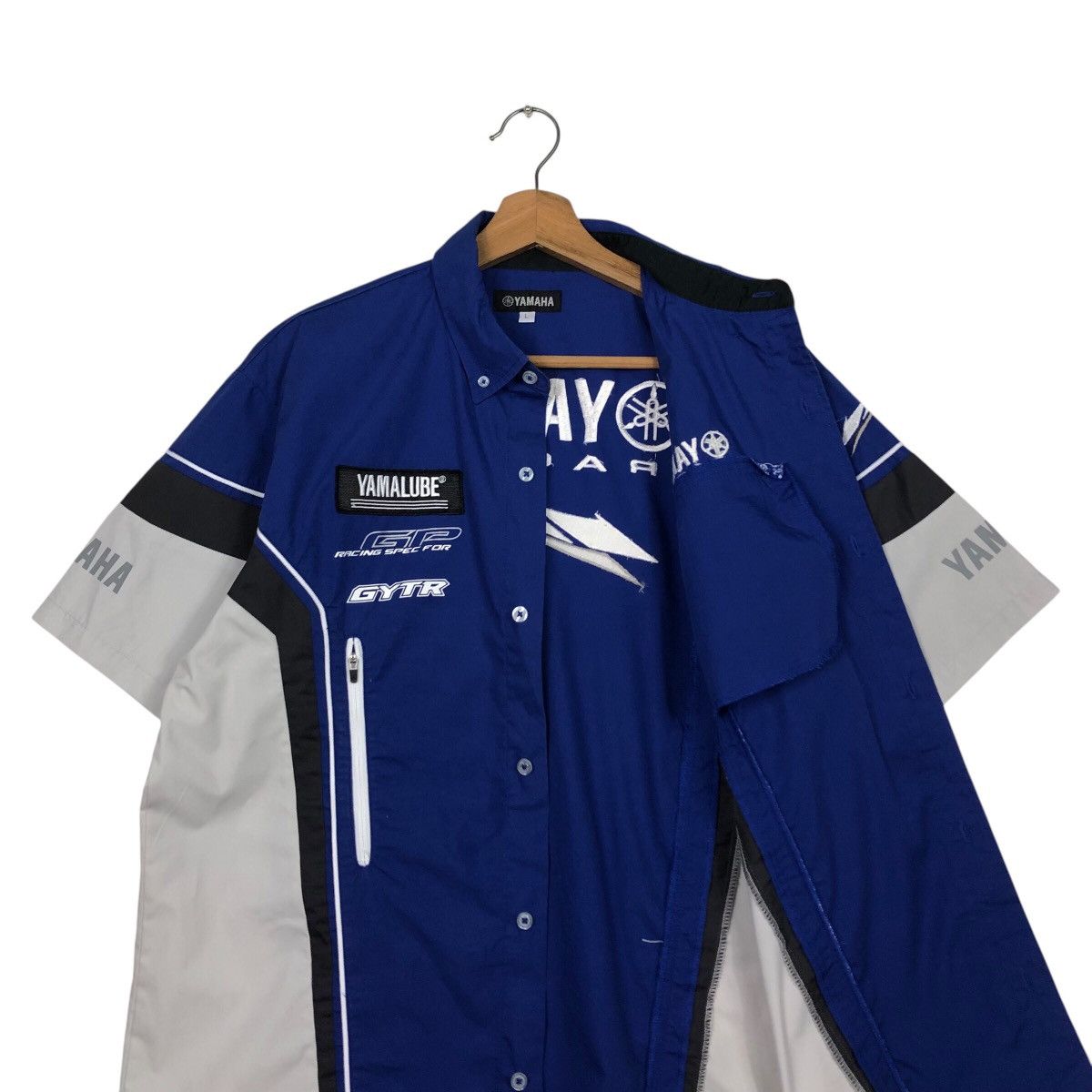 Japanese Brand 📌Vintage Shirt Button Worker Jacket Yamaha Big Logo Size US L / EU 52-54 / 3 - 13 Thumbnail
