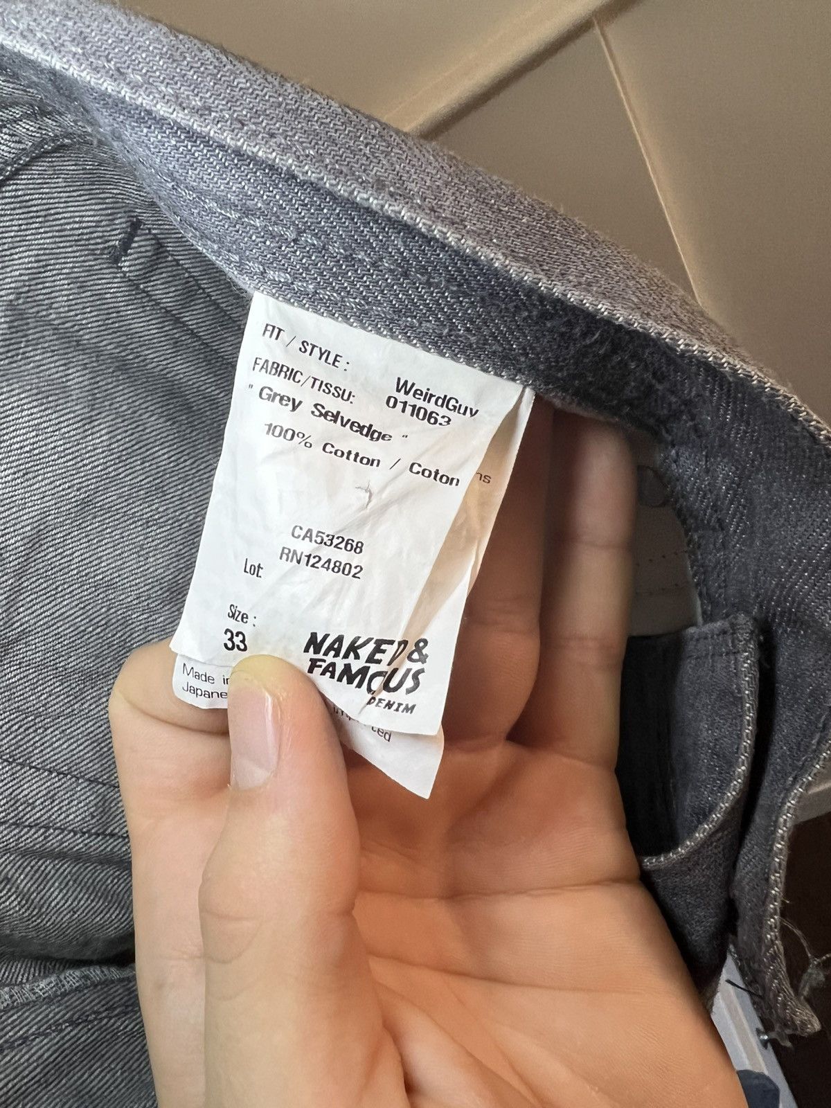 Naked & Famous Vintage Naked & Famous grey raw selvedge silver denim jeans Size US 33 - 3 Thumbnail