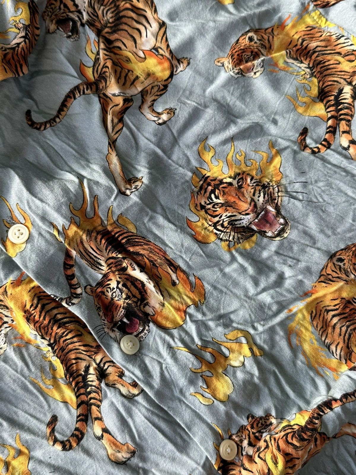 Vintage 🚨Vintage 90s TIGER Hawaiian Shirt print Y2K MOSCHINO STYLE Size US XL / EU 56 / 4 - 7 Thumbnail