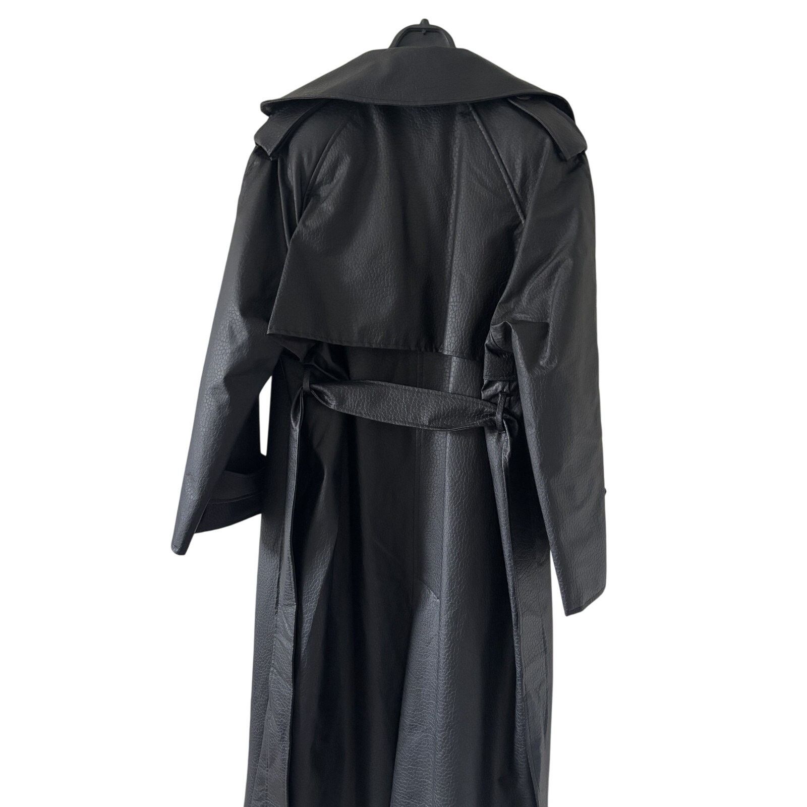 Other Black Faux Leather Trench Coat Women Long Belted Classic Size ONE SIZE - 9 Thumbnail