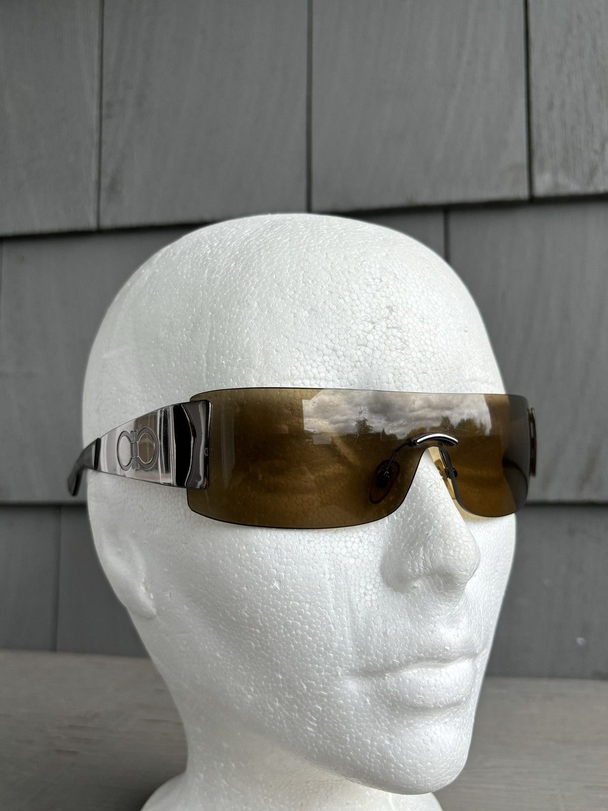 Designer × Salvatore Ferragamo × Vintage 2000s Ferragamo Sunglasses Y2K Rimless Shield Metal 1029 00s Size ONE SIZE - 3 Thumbnail