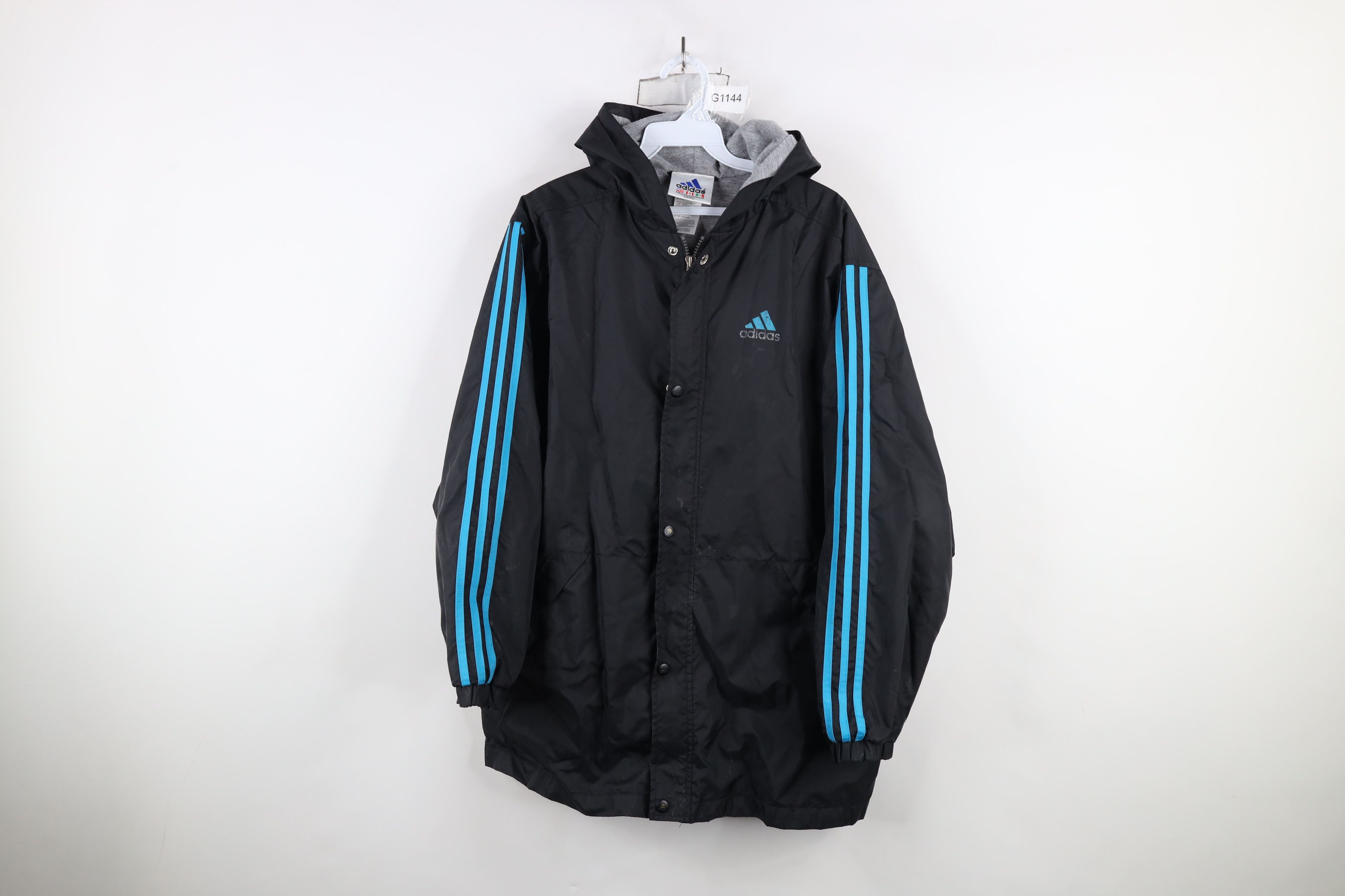 Adidas × Vintage Vintage 90s Adidas Spell Out Lined Hooded Windbreaker Jacket Size US XL / EU 56 / 4 - 1 Thumbnail