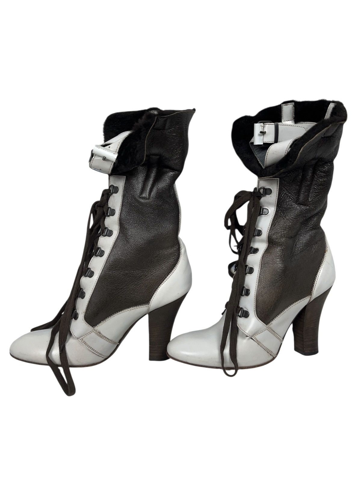 MoMA × Vintage Vintage MoMa Leather Fur Heels Boots Avant Garde Italy Size US 9.5 / IT 39.5 - 13 Thumbnail