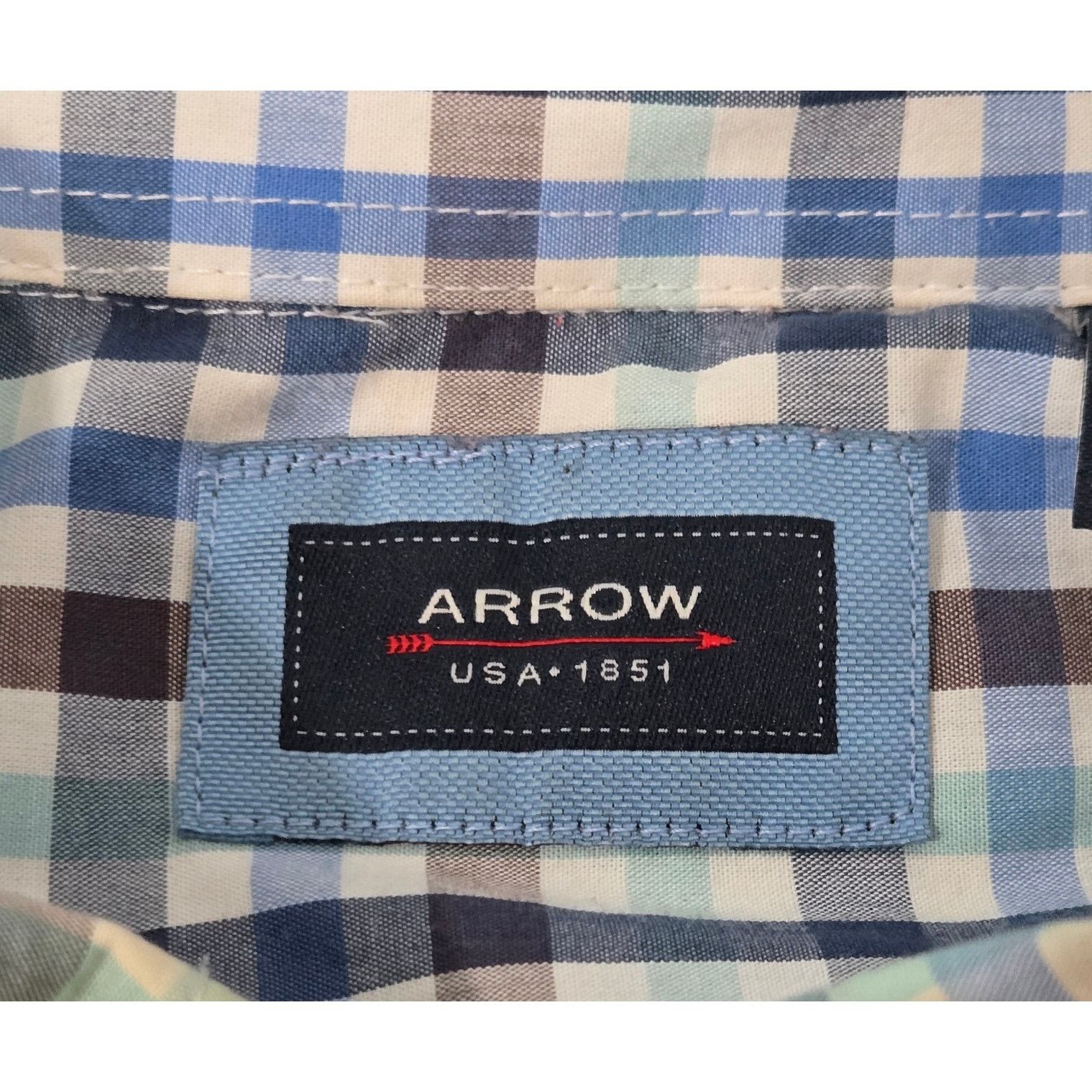 Arrow Arrow Blue Brown Plaid Button Up Men's Shirt XXL Size US XXL / EU 58 / 5 - 3 Thumbnail
